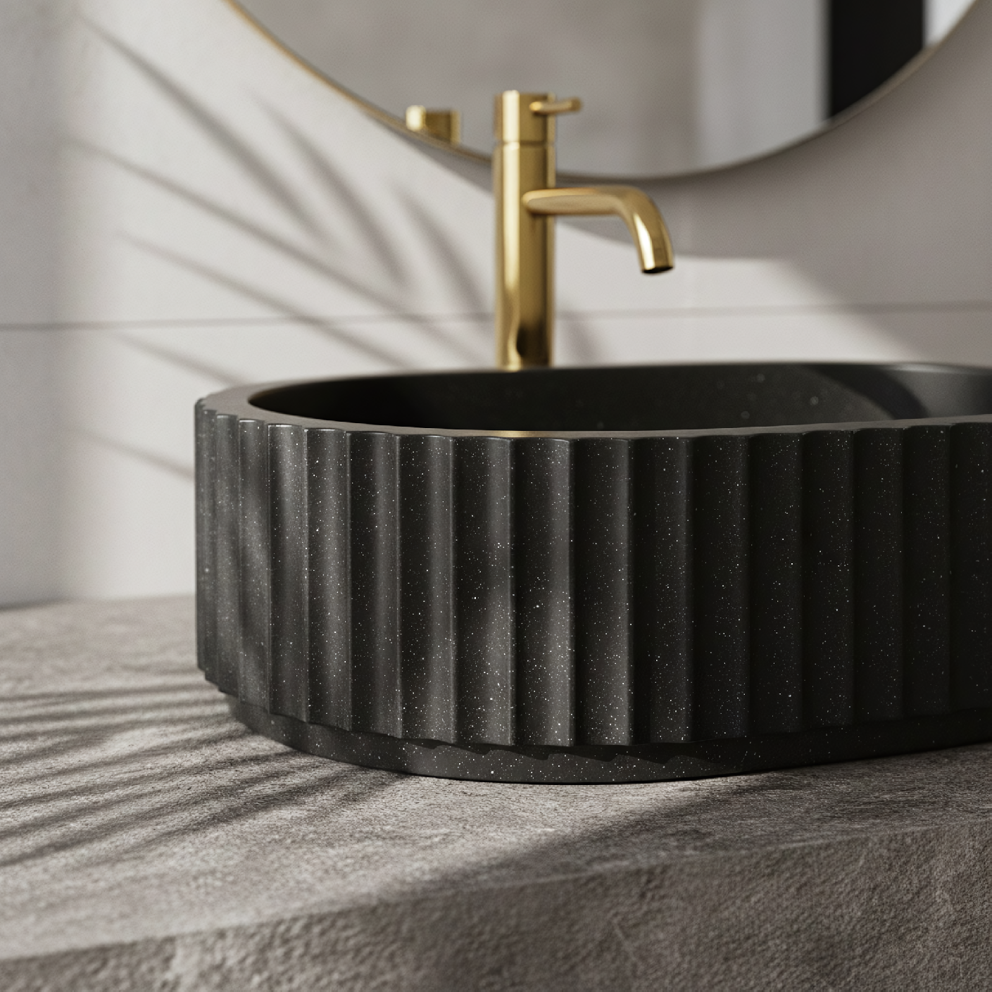 Rea Margaret, umývadlo na dosku 490x355x125 mm, čierna-imitácia kameňa, REA-U7344