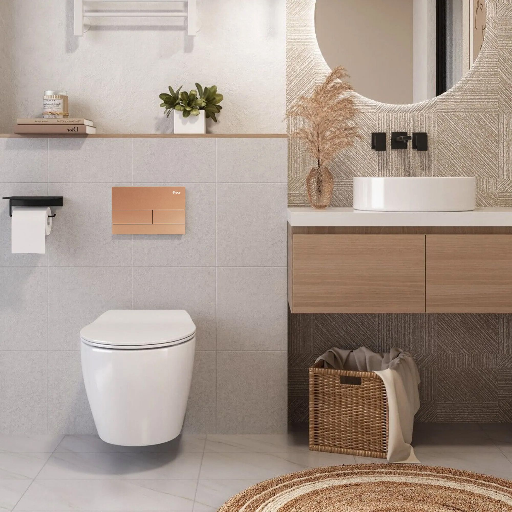 Rea, Podomietkový WC systém K011A-Q + tlačidlo typ-T medená matná, KPL-E0053