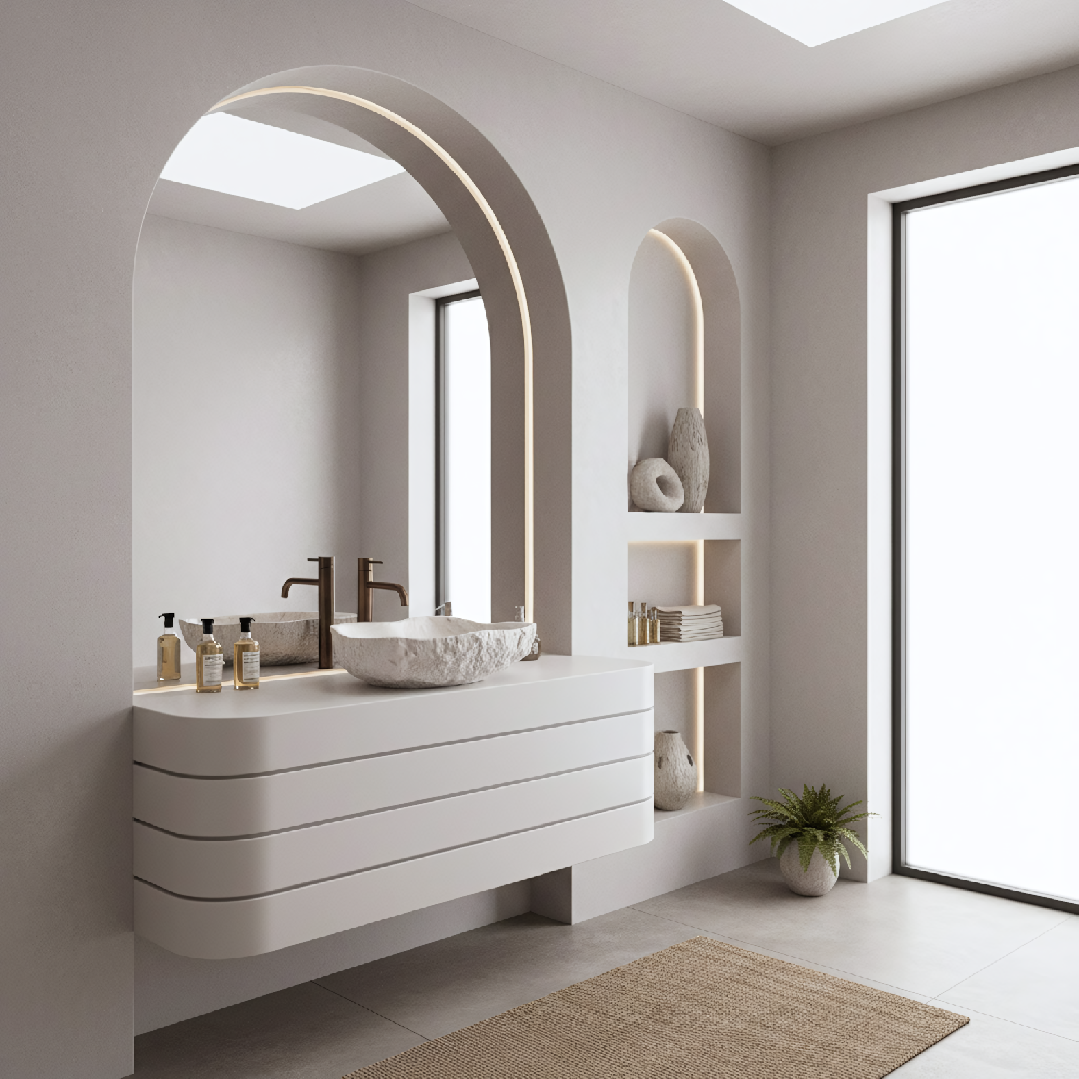 Rea Isla Shiro, umývadlo na dosku 490x370x135 mm, imitácia kameňa, REA-U0642