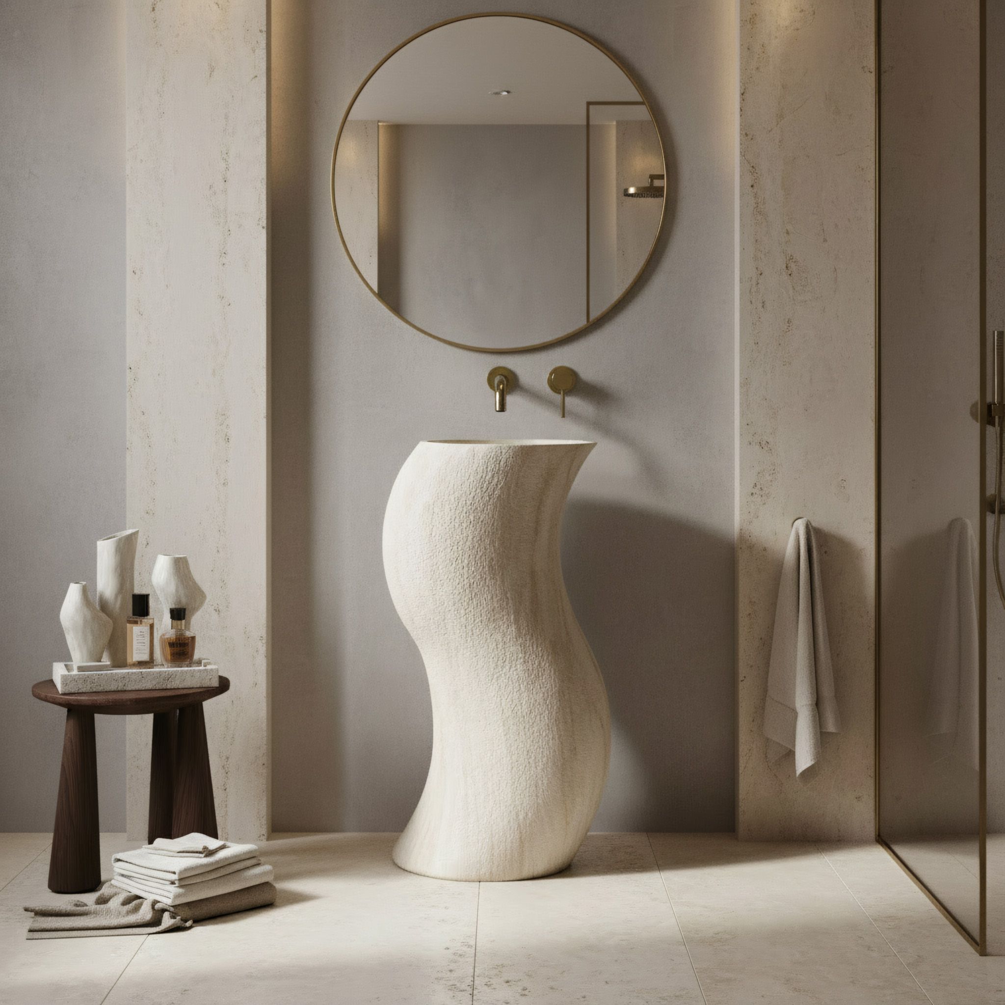 Rea Melody, voľne stojace umývadlo 490×390×840 mm, béžová imitácia kameňa, REA-U5940