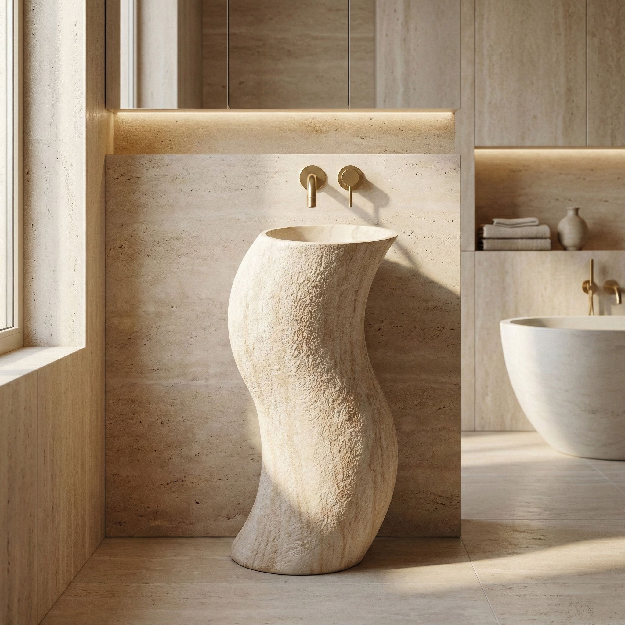 Rea Melody, voľne stojace umývadlo 490×390×840 mm, béžová imitácia kameňa, REA-U5940