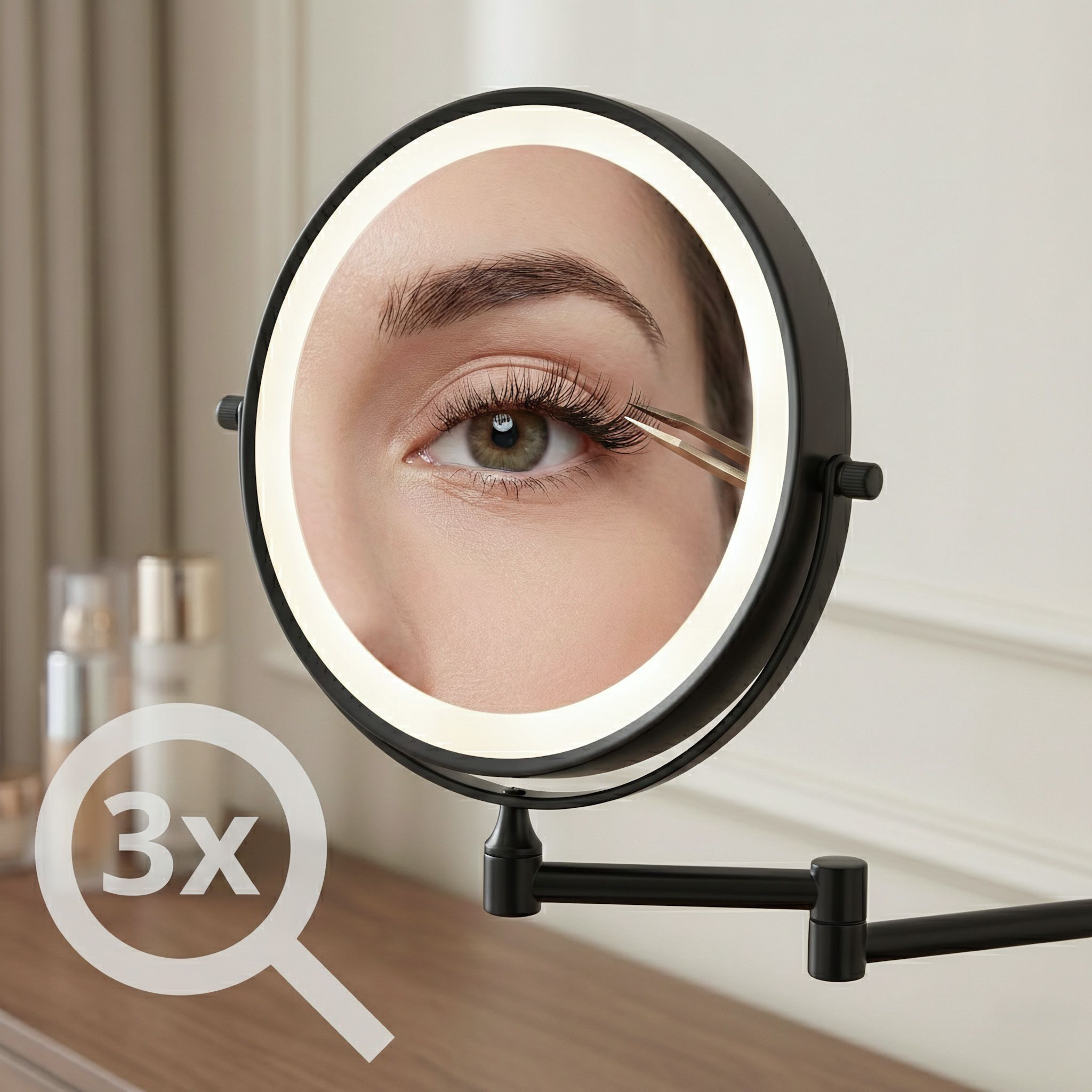 Rea Glow, kozmetické LED zrkadlo nástenné 20 cm, čierna matná, HOM-70000