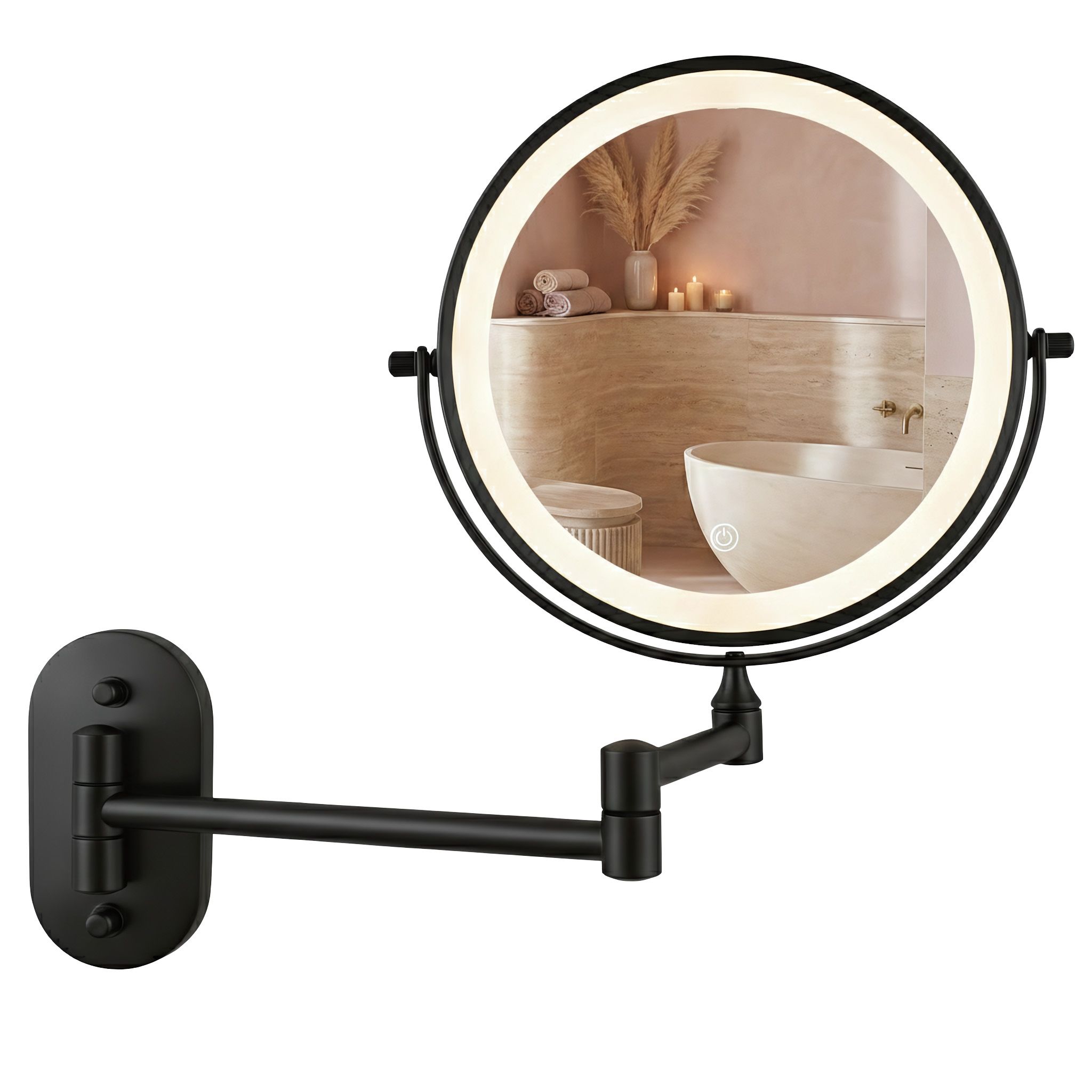 Rea Glow, kozmetické LED zrkadlo nástenné 20 cm, čierna matná, HOM-70000