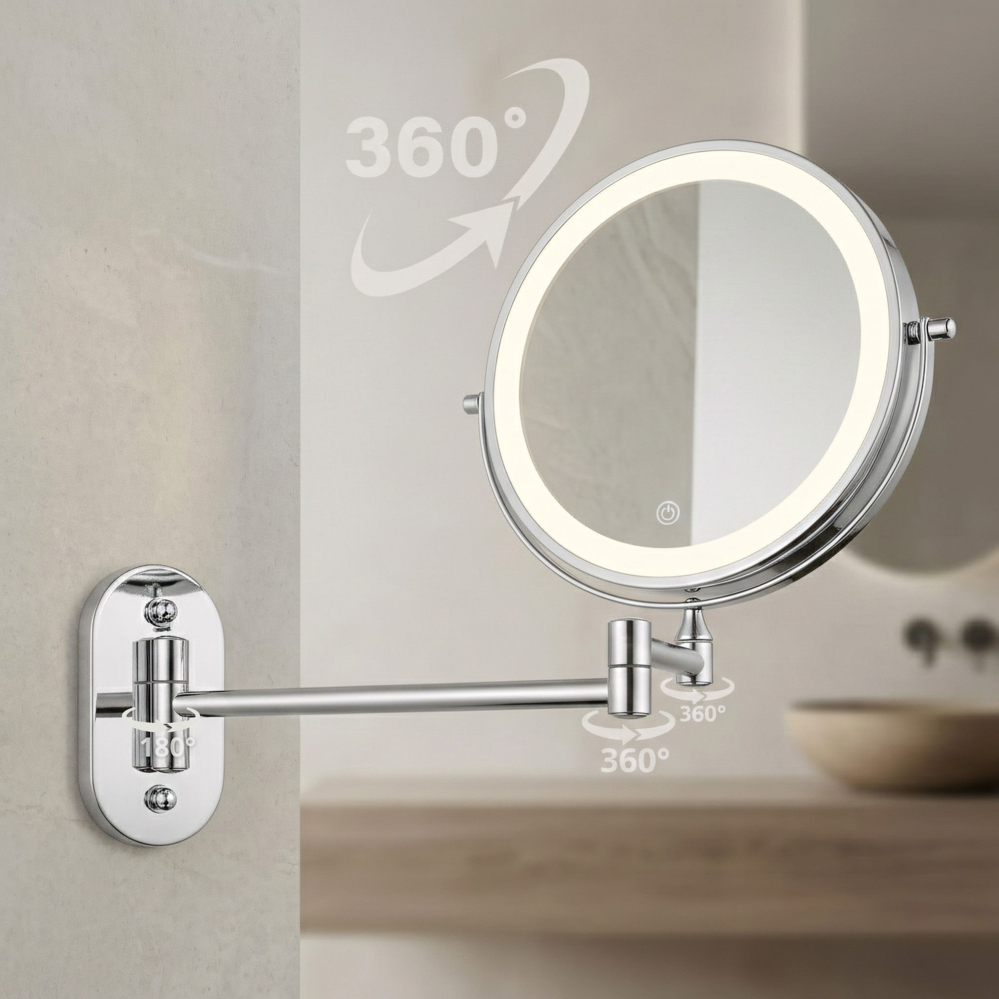 Rea Glow, kozmetické LED zrkadlo nástenné 20 cm, chrómová, HOM-70003