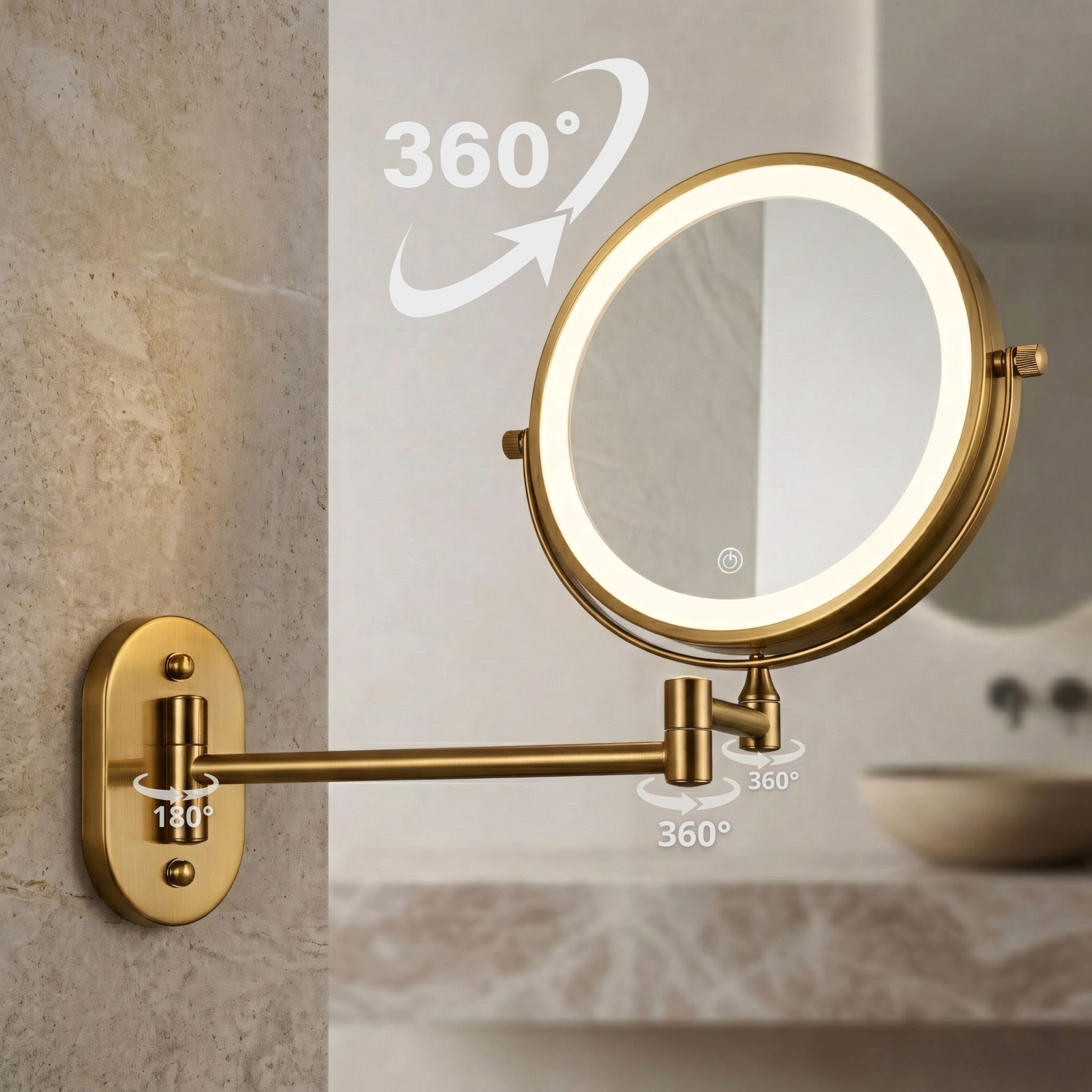 Rea Glow, kozmetické LED zrkadlo nástenné 20 cm, zlatá matná, HOM-70001