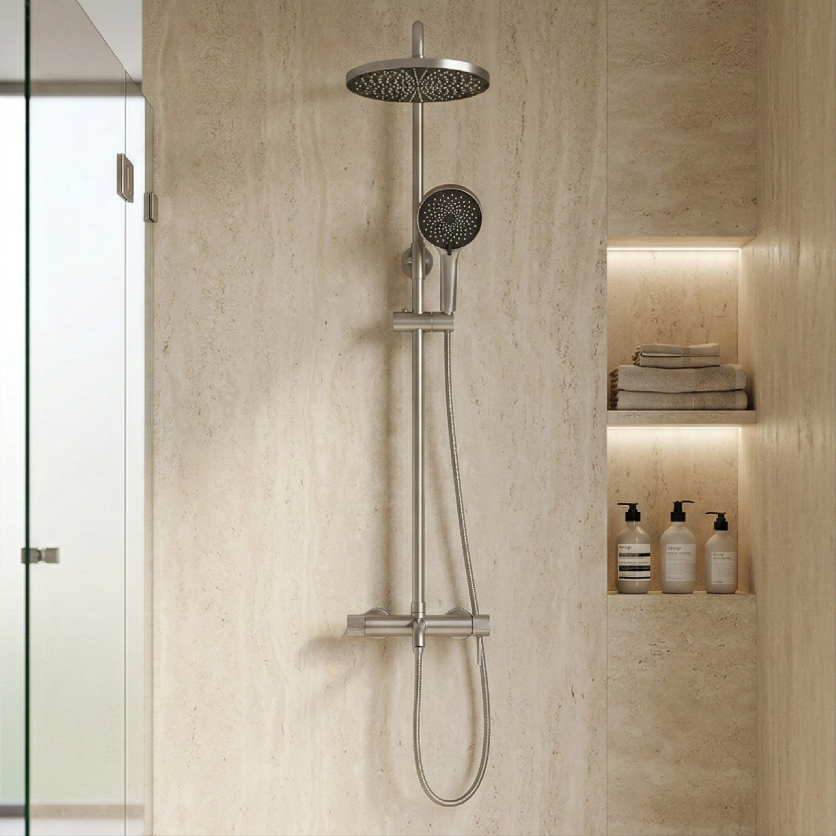 Rea Lungo Stripe, sprchový set s vaňovým výtokom, brúsená oceľ, REA-P9491