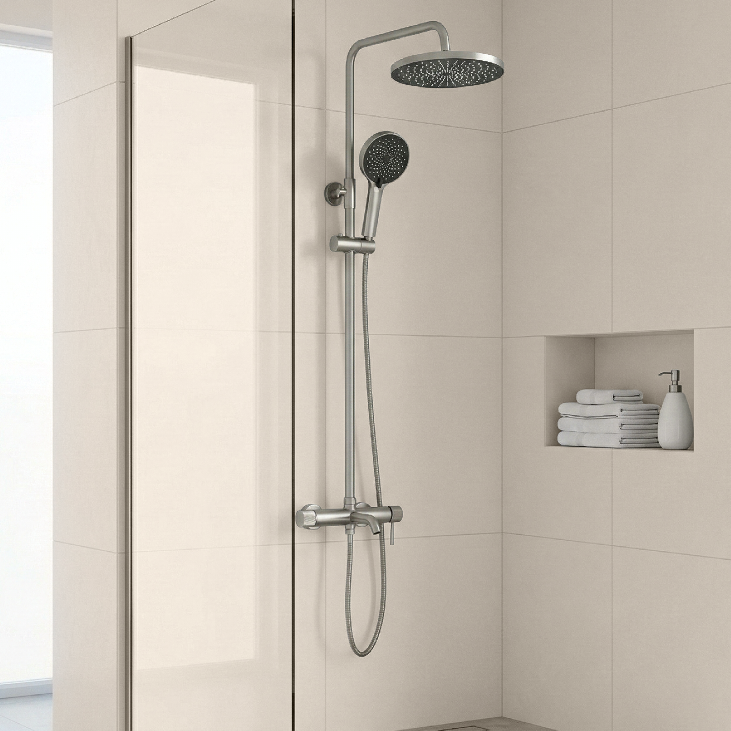 Rea Lungo Stripe, sprchový set s vaňovým výtokom, brúsená oceľ, REA-P9491