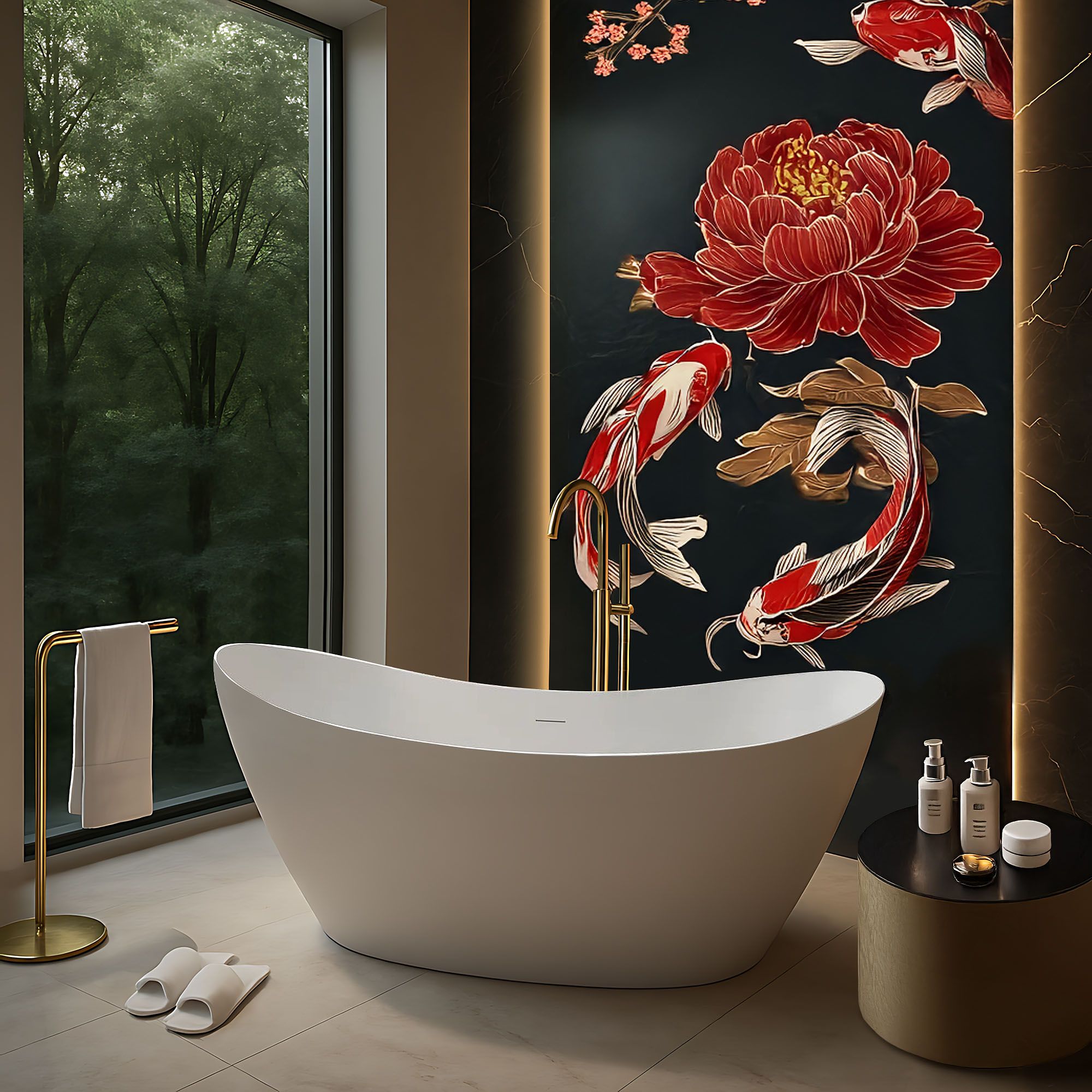Rea Ferrano Slim, voľne stojaca vaňa 170x73 cm, biela, zlatý matný click-clack, KPL-W7330