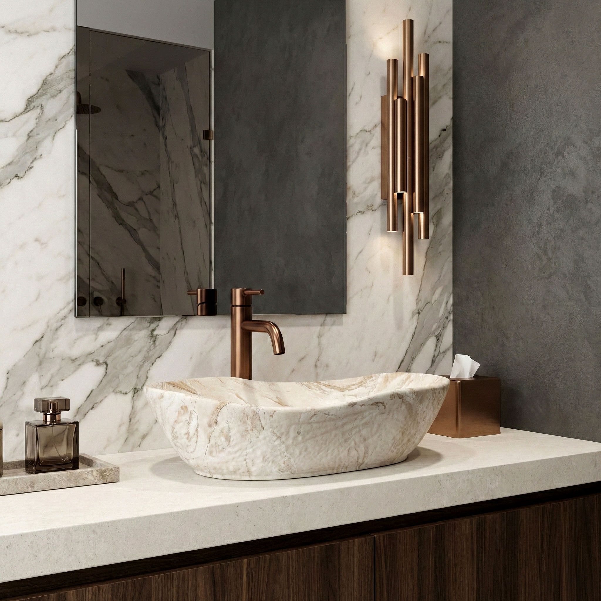 Rea Emilia Reno, umývadlo na dosku 560×380×135 mm, béžová matná – imitácia kameňa, REA-U3510