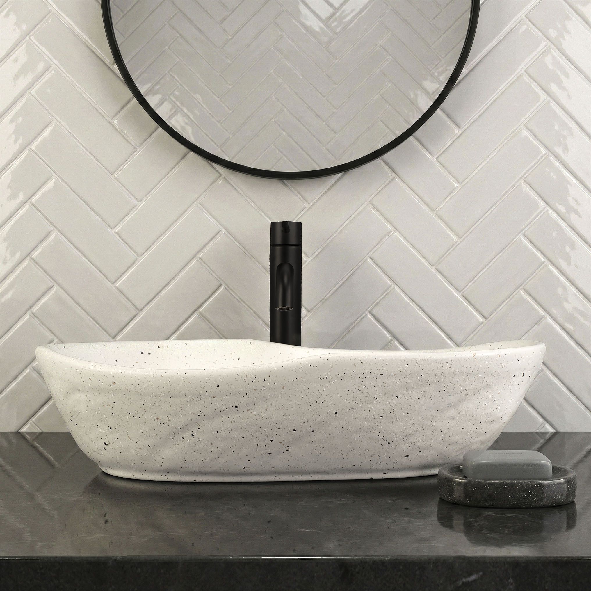 Rea Emilia Grid, umývadlo na dosku 560×380×135 mm, ecru matná – imitácia kameňa, REA-U3509