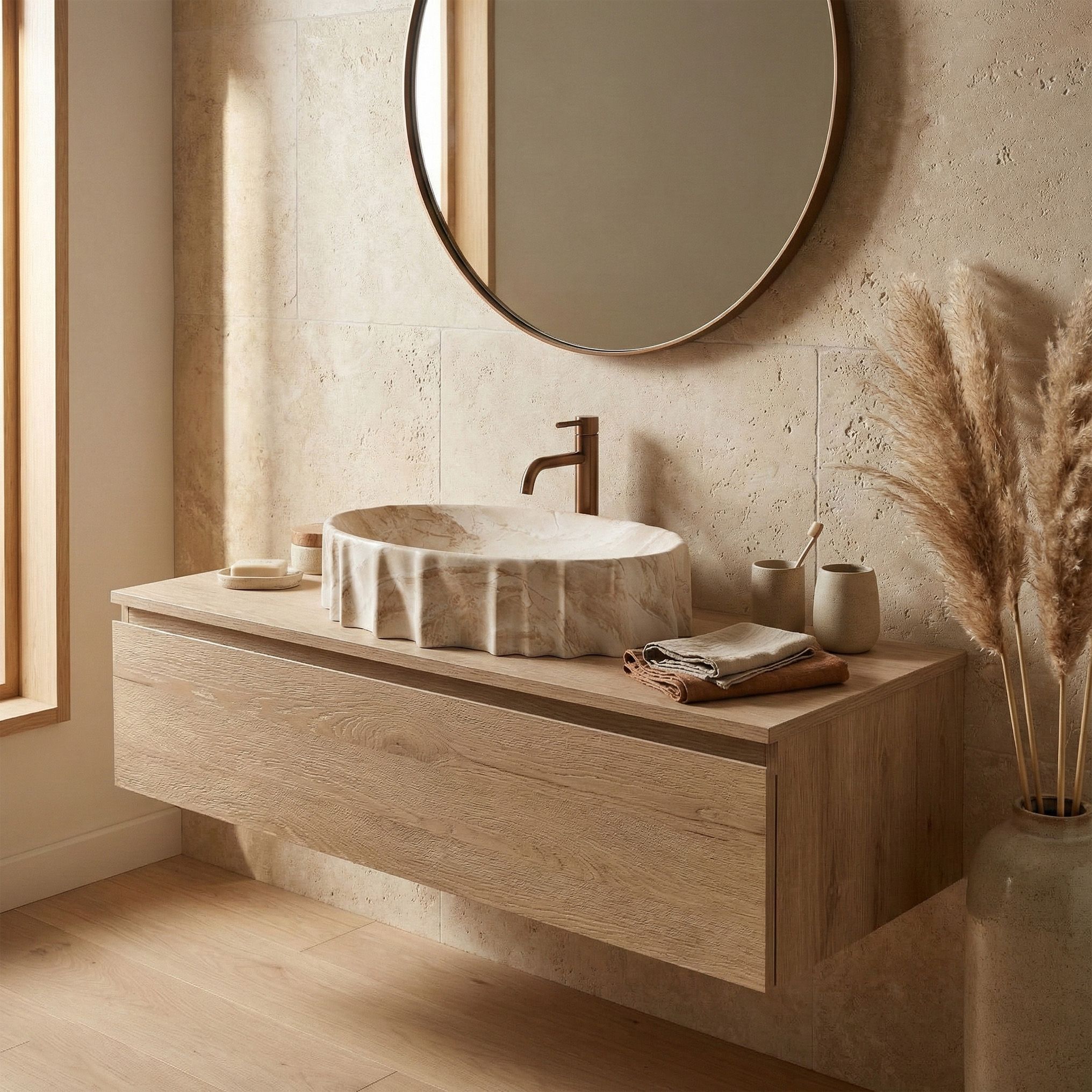 Rea Aurelia Reno, umývadlo na dosku 600×400×140 mm, béžová matná – imitácia kameňa, REA-U3505