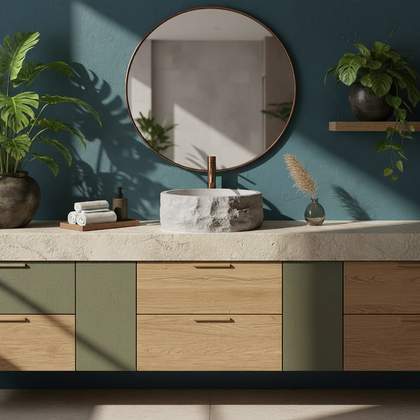 Rea Alice Moon, umývadlo na dosku 390×390×145 mm, béžová matná – imitácia kameňa, REA-U3501
