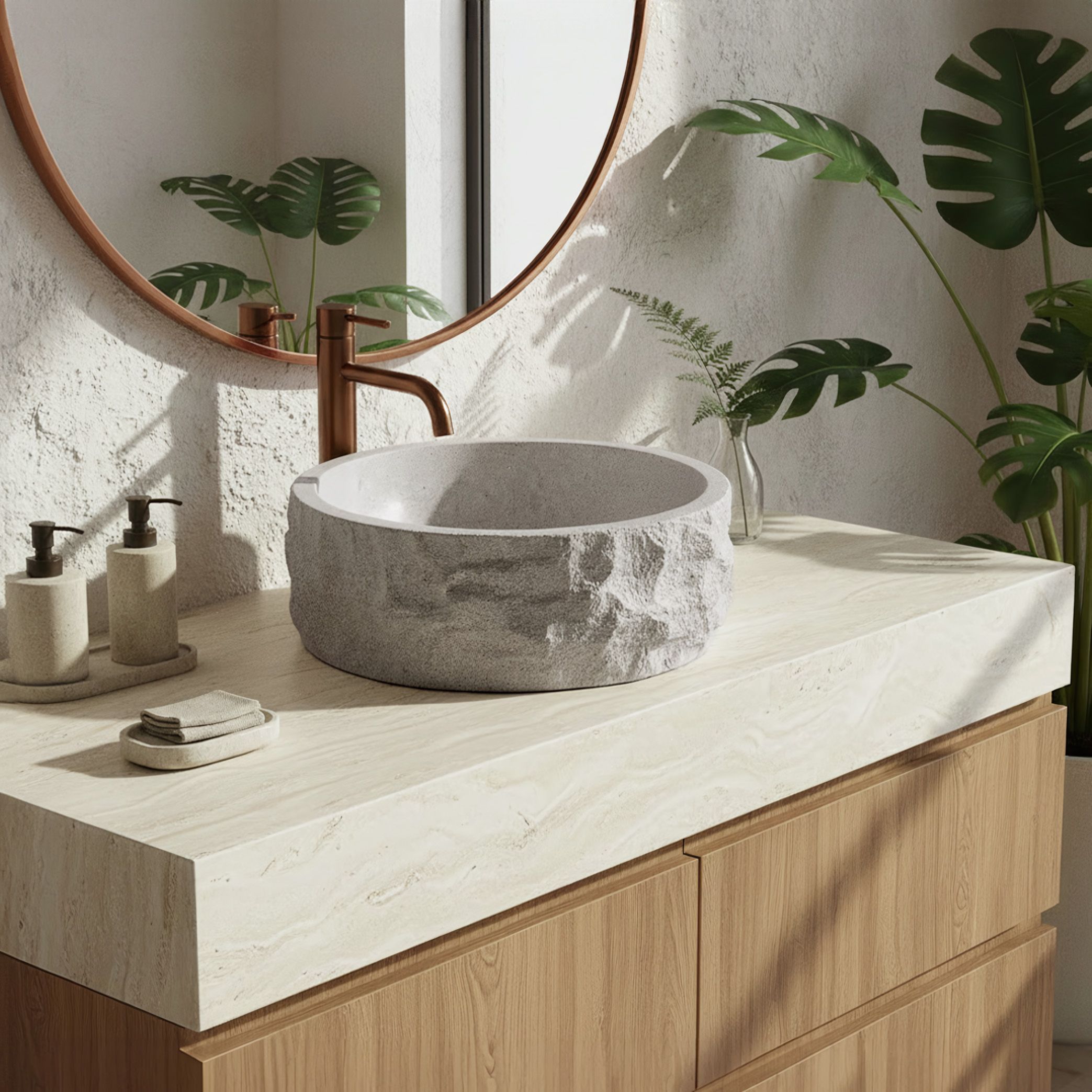 Rea Alice Moon, umývadlo na dosku 390×390×145 mm, béžová matná – imitácia kameňa, REA-U3501