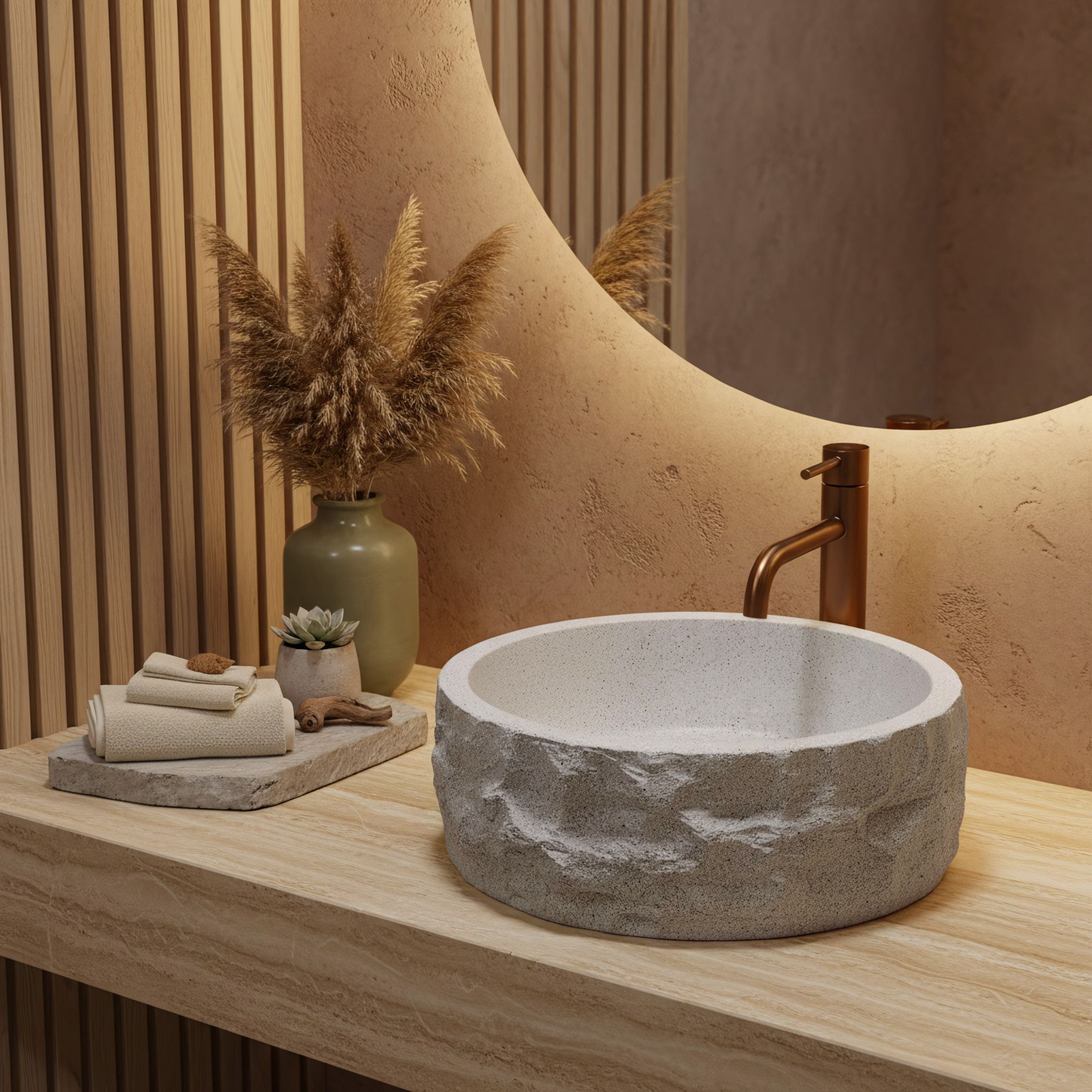 Rea Alice Moon, umývadlo na dosku 390×390×145 mm, béžová matná – imitácia kameňa, REA-U3501