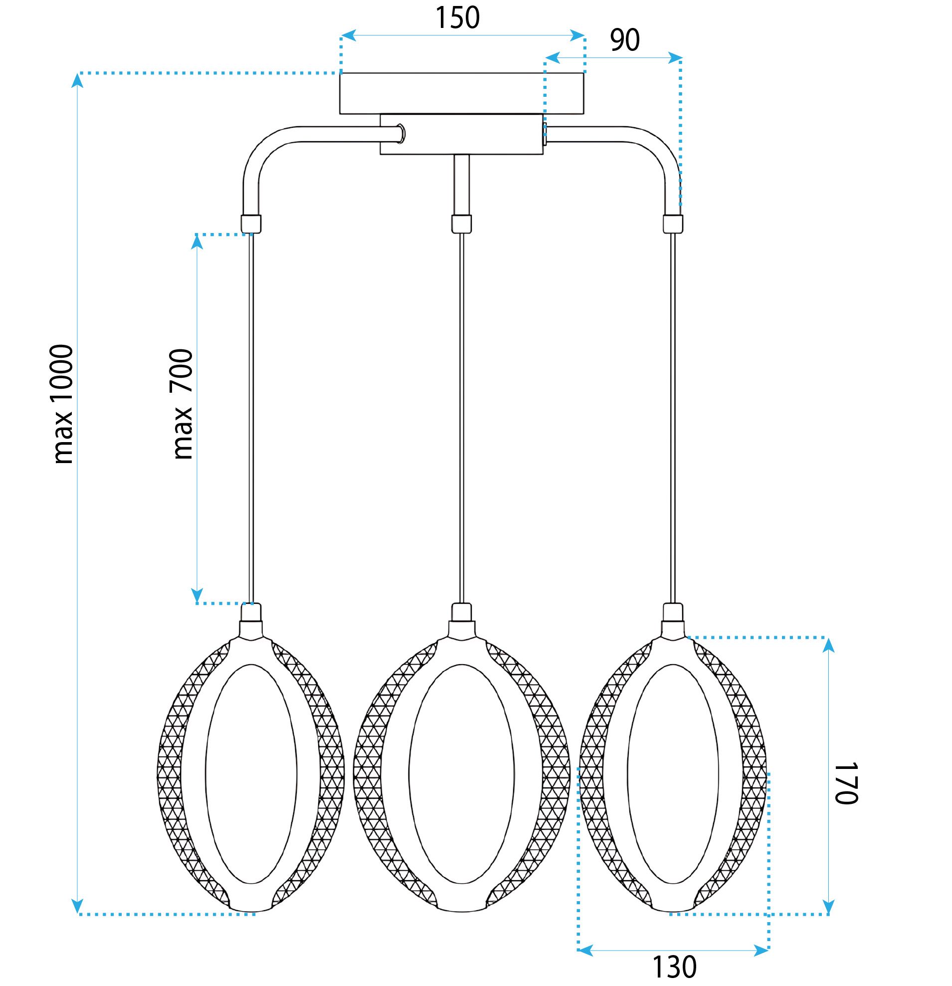 Toolight, LED závesné svietidlo G176-3CP, zlatá lesklá, OSW-07820