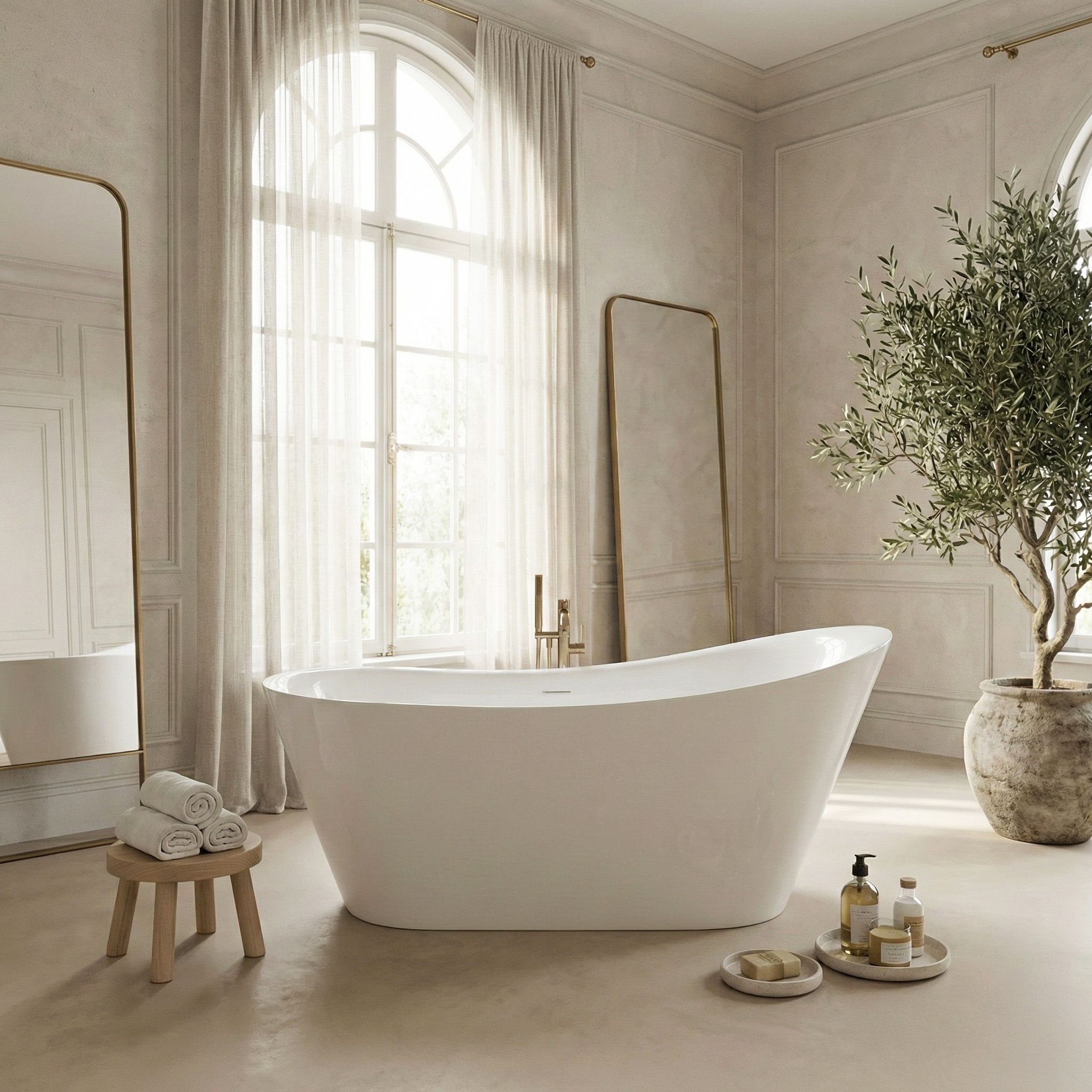 Rea Lusso Slim, voľne stojaca vaňa 170×74 cm + zlatý matný click-clack, biela lesklá, KPL-W7504