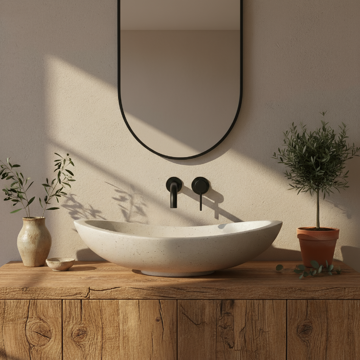 Rea Leona, kamenné umývadlo na dosku 465x370x125 mm, béžová-imitácia kameňa, REA-U3609