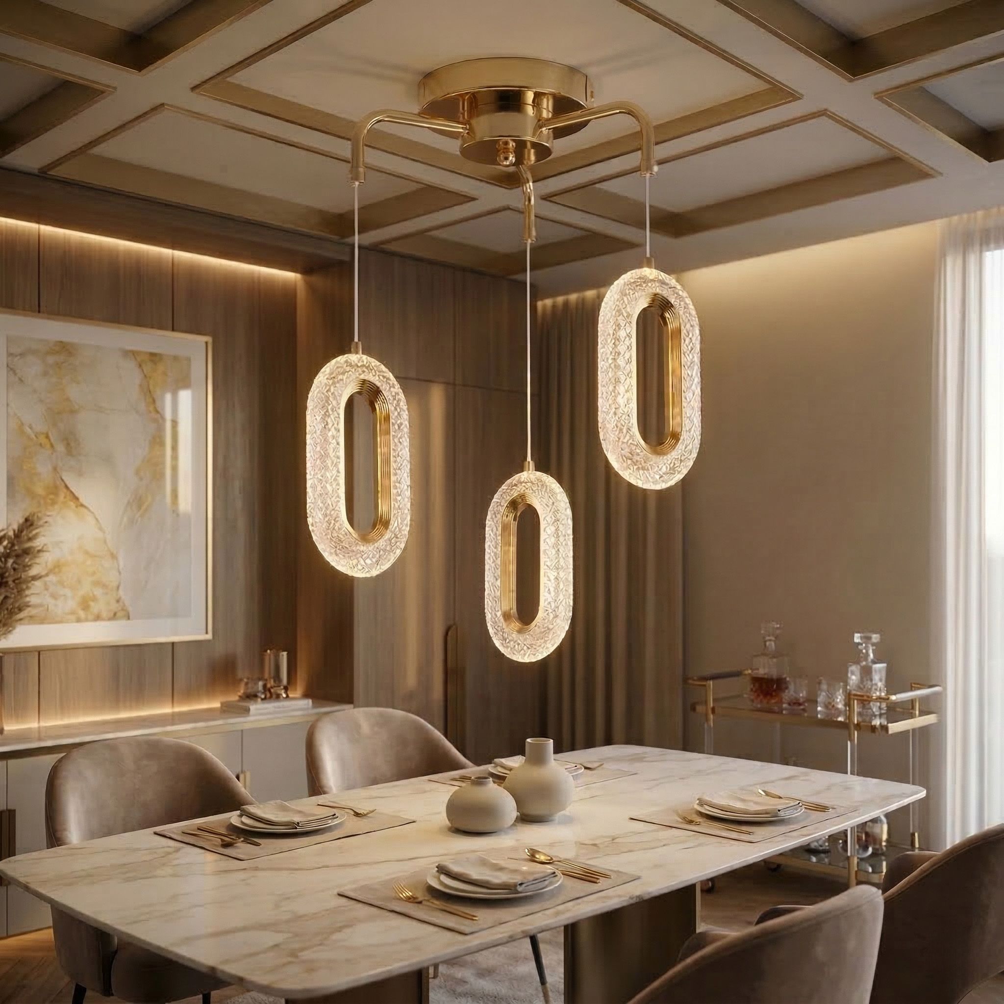 Toolight, ZÁVESNÉ STROPNÉ LED SVIETIDLO G173-3CP, zlatá lesklá, OSW-07817