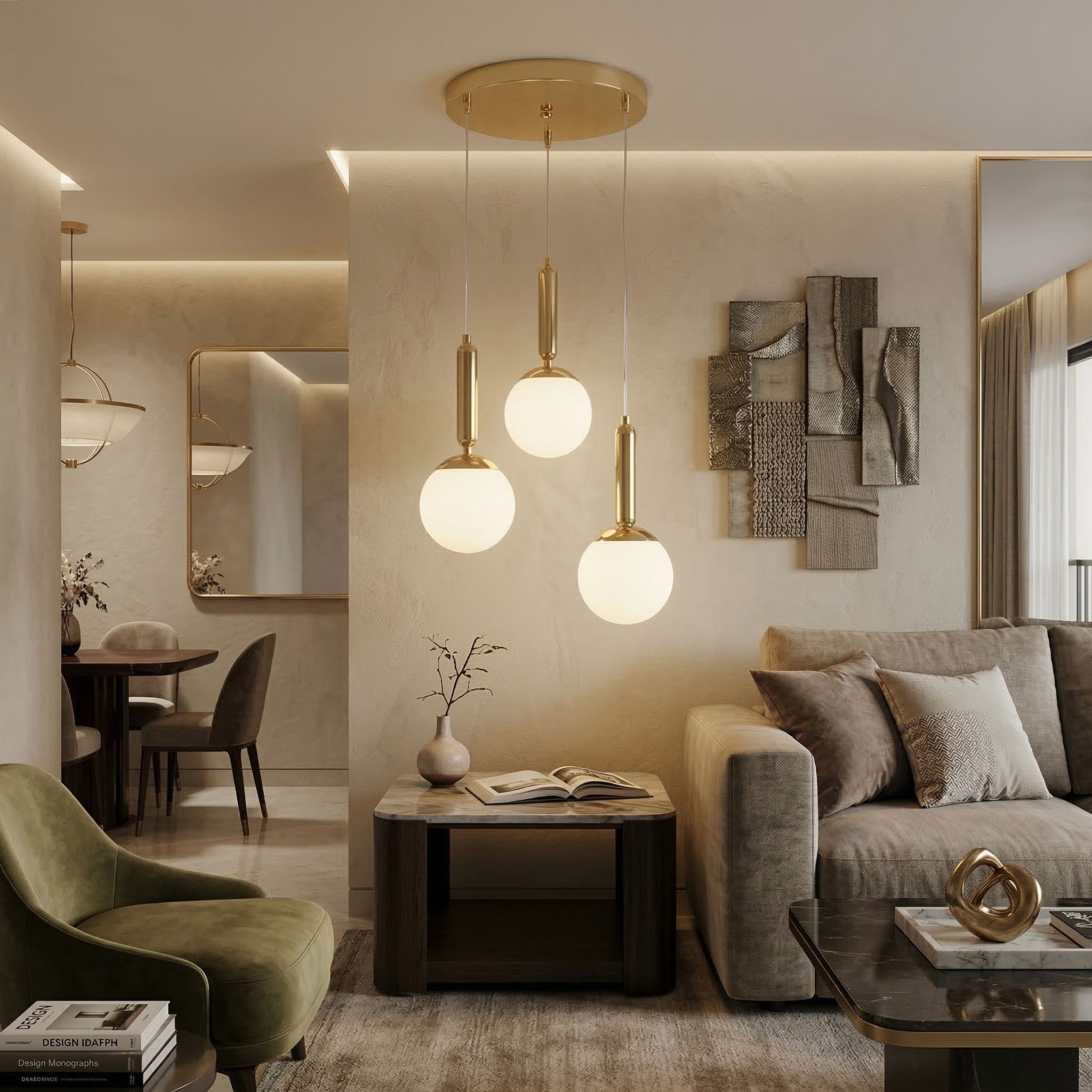Toolight, ZÁVESNÁ STROPNÁ LAMPA G179-3CP GOLD, OSW-07823