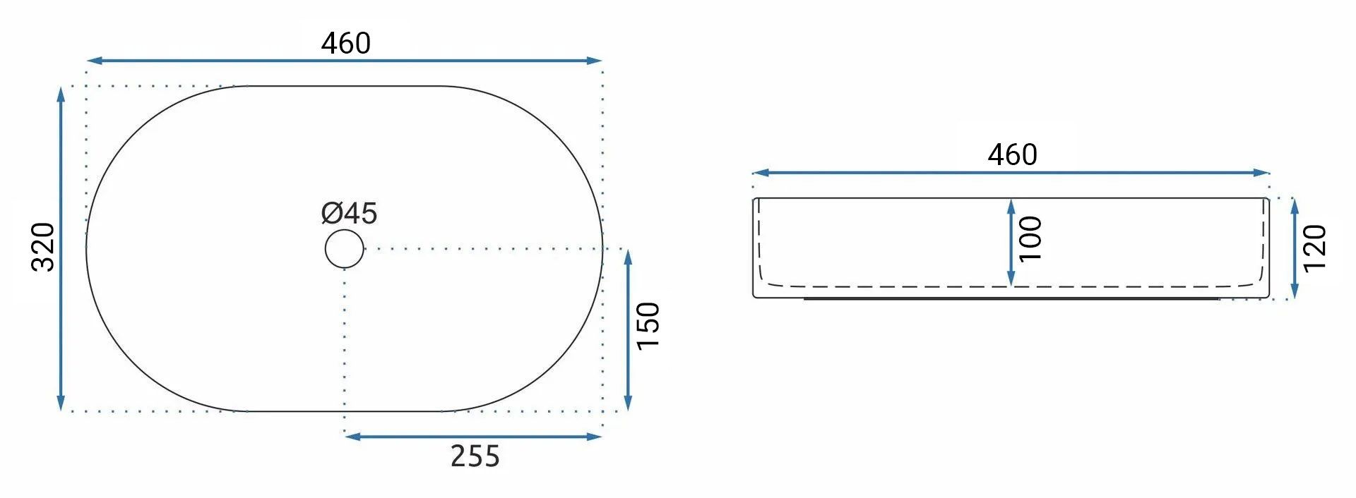 Rea Nadia, umývadlo na dosku 460x320x120 mm, biela lesklá, REA-U9249