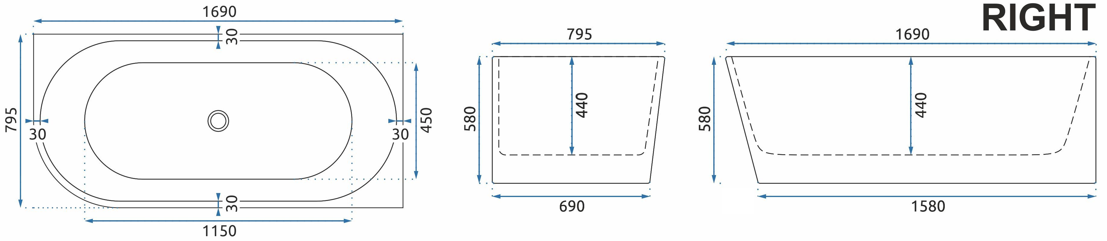 Rea Sydney Bellanto, voľne stojaca akrylová rohová vaňa, pravá, biela, 170x80cm, + medená matná odtoková krytka, KPL-W8900