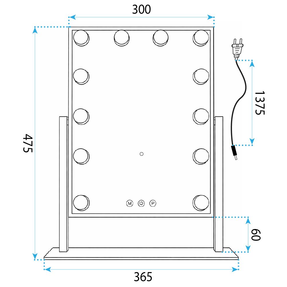 Rea Hollywood, LED zrkadlo, 30x40, biela, HOM-12023