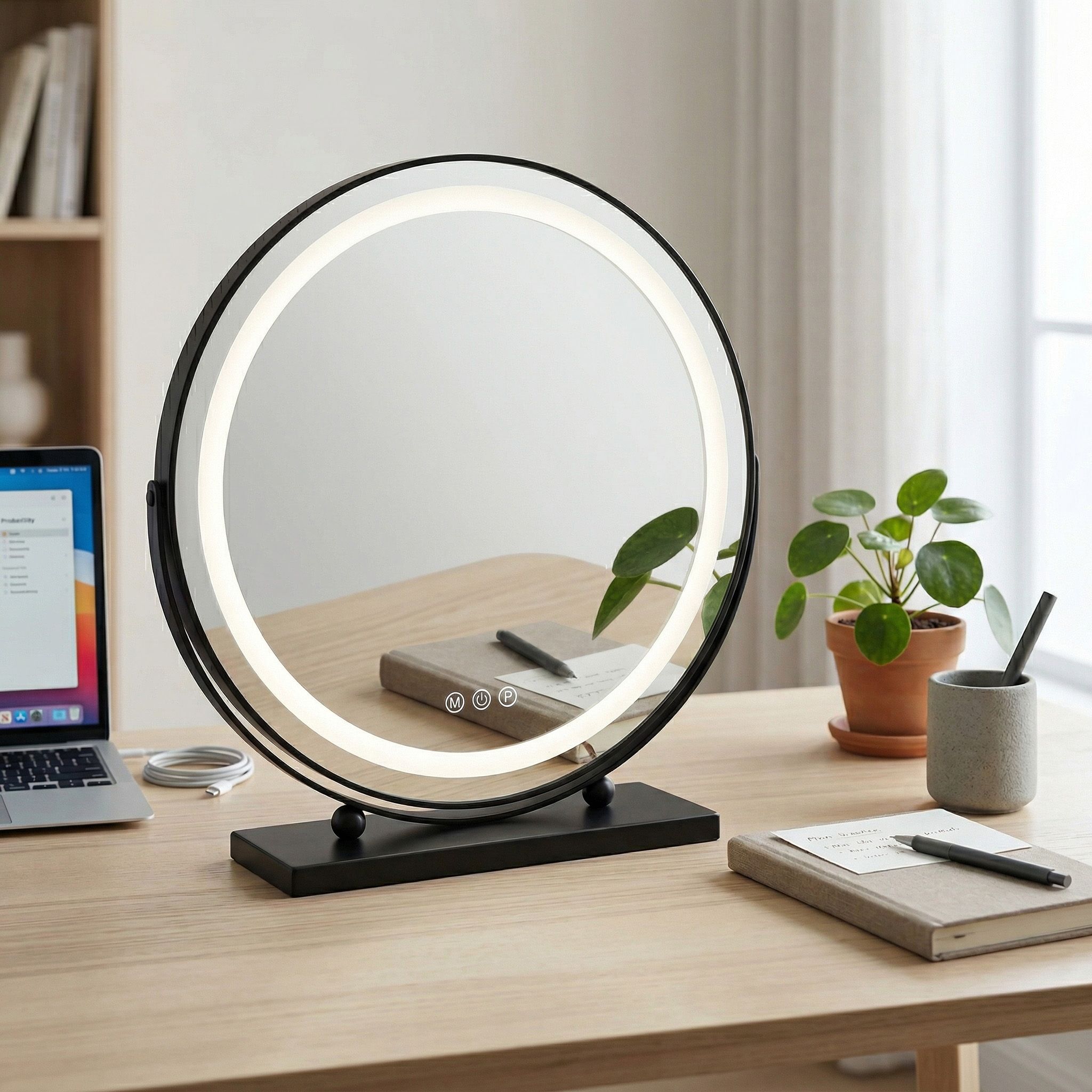 Rea Make-Up, LED okrúhle kozmetické zrkadlo na postavenie 50 cm, čierna, HOM-12022