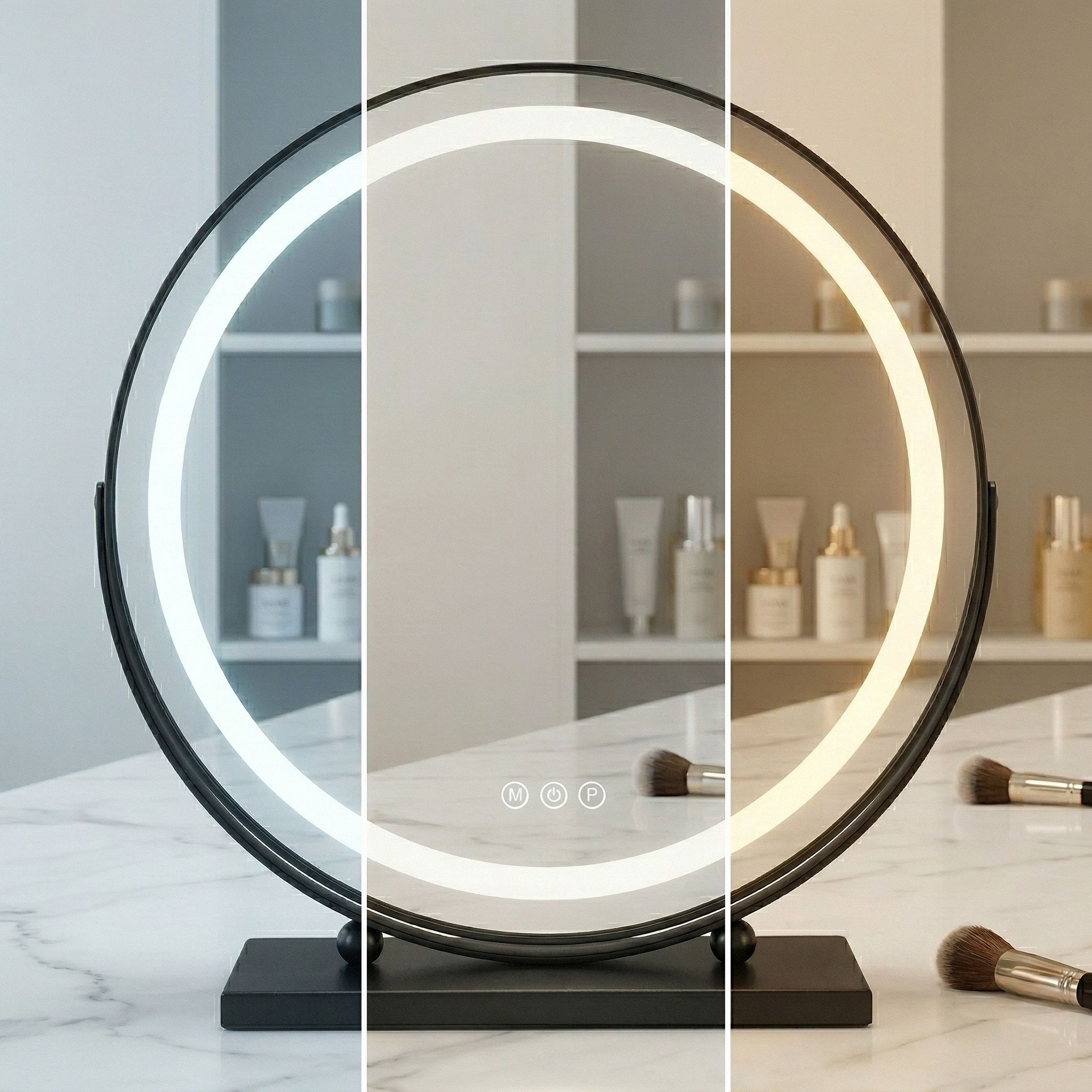 Rea Make-Up, LED okrúhle kozmetické zrkadlo na postavenie 50 cm, čierna, HOM-12022