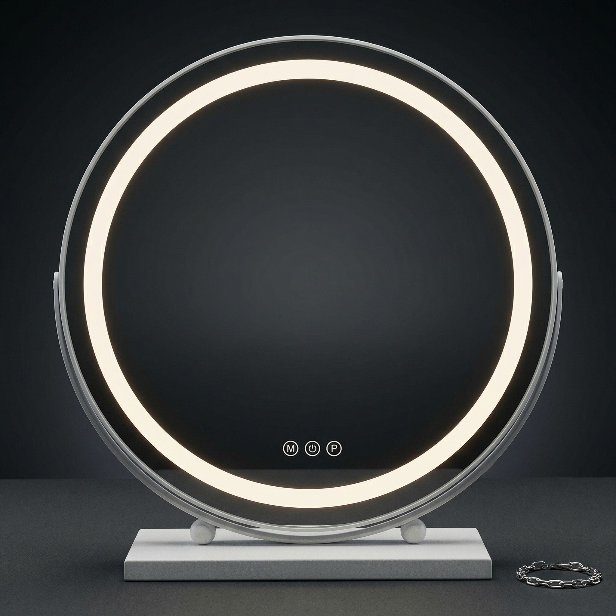 Rea Make-Up, LED okrúhle kozmetické zrkadlo na postavenie 50 cm, biela, HOM-12021