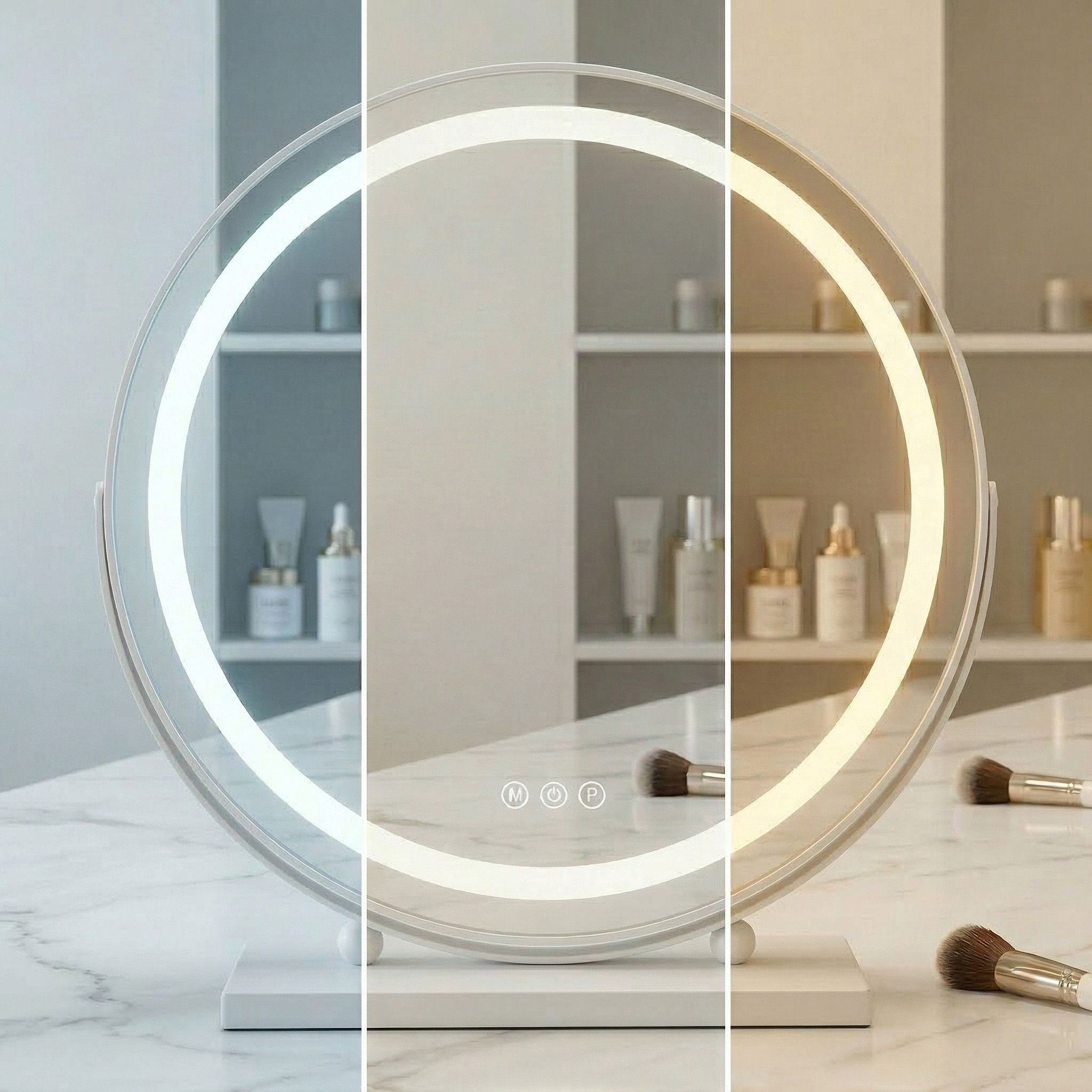 Rea Make-Up, LED okrúhle kozmetické zrkadlo na postavenie 50 cm, biela, HOM-12021