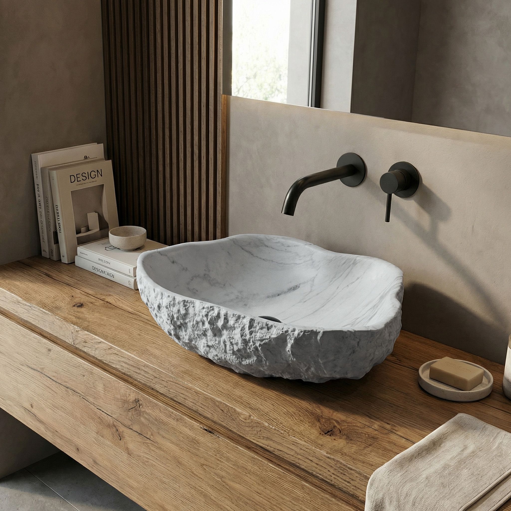Rea Isla Venice, umývadlo na dosku 490x370x140 mm, imitácia kameňa-šedá, REA-U3513