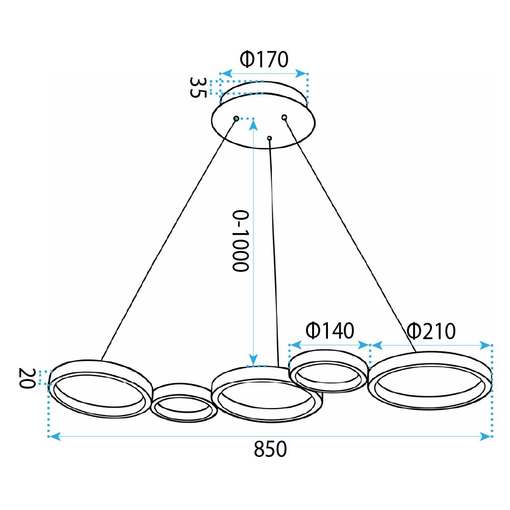 Toolight, LED stropné svietidlo 85cm, 35W, 4000K, 2000lm, APP1923-CP, čierna, OSW-66065