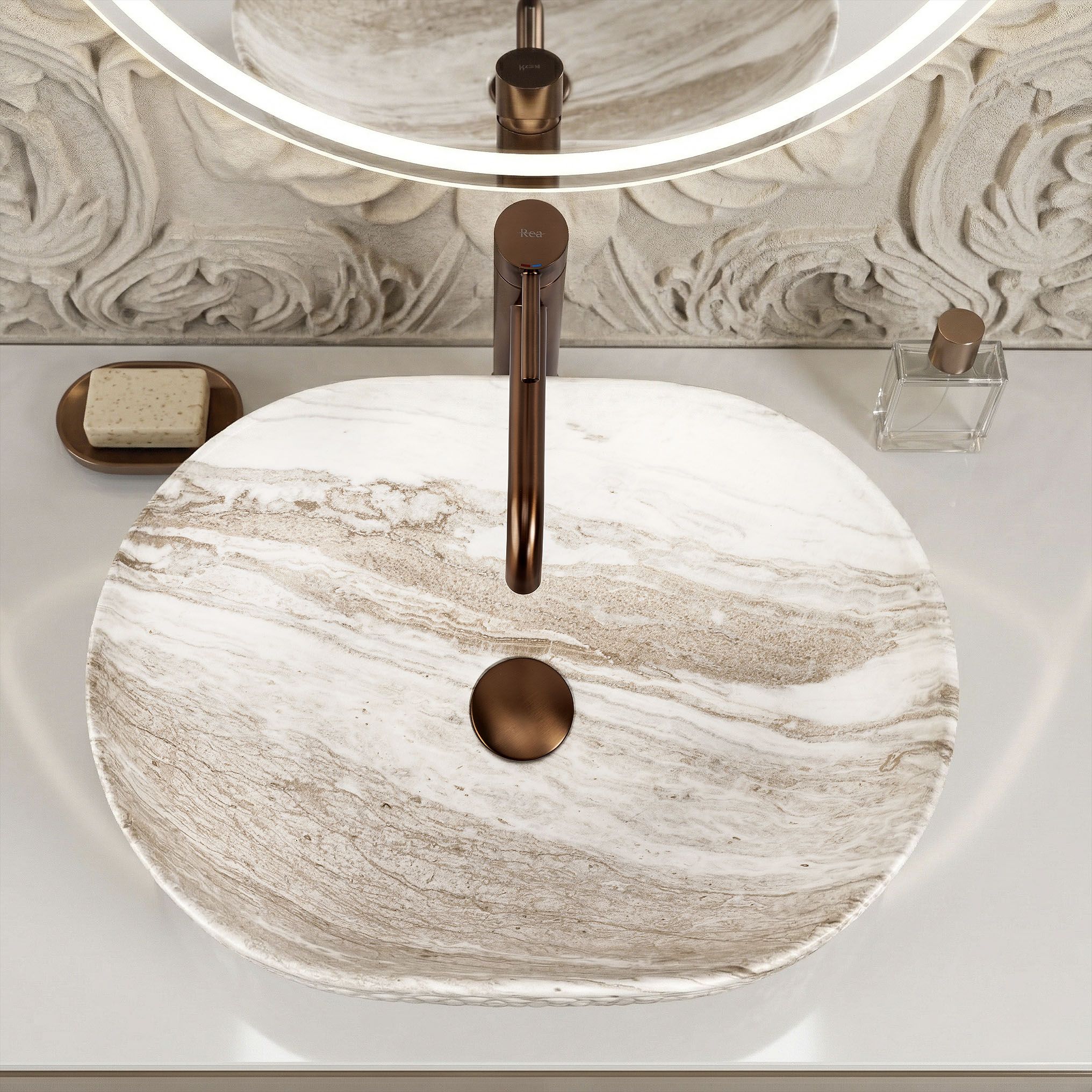 Rea Oktawia Saturn, umývadlo na dosku 500x355x150 mm, imitácia kameňa, REA-U3529