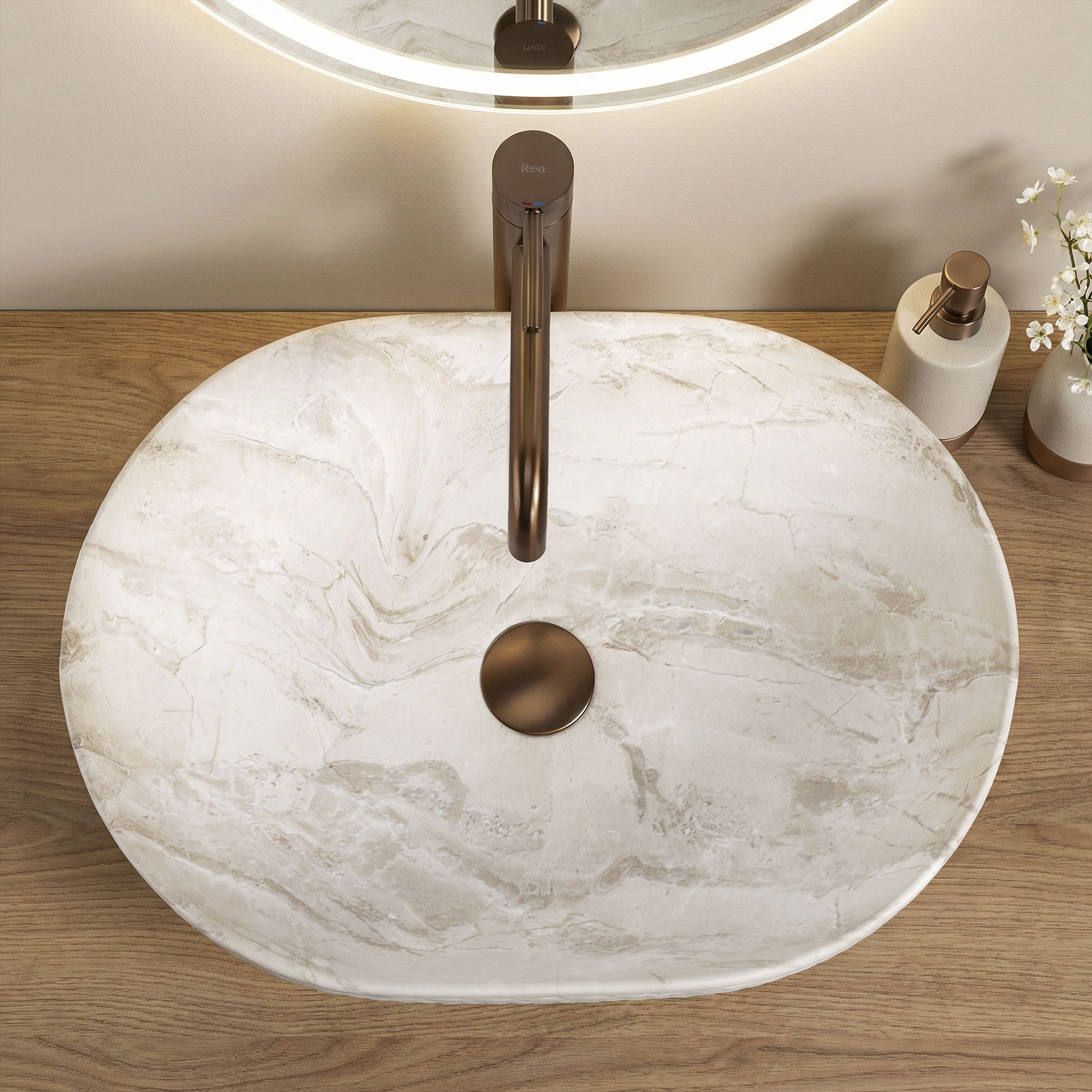 Rea Oktawia Kallisto, umývadlo na dosku 500x355x130 mm, imitácia kameňa, REA-U3528