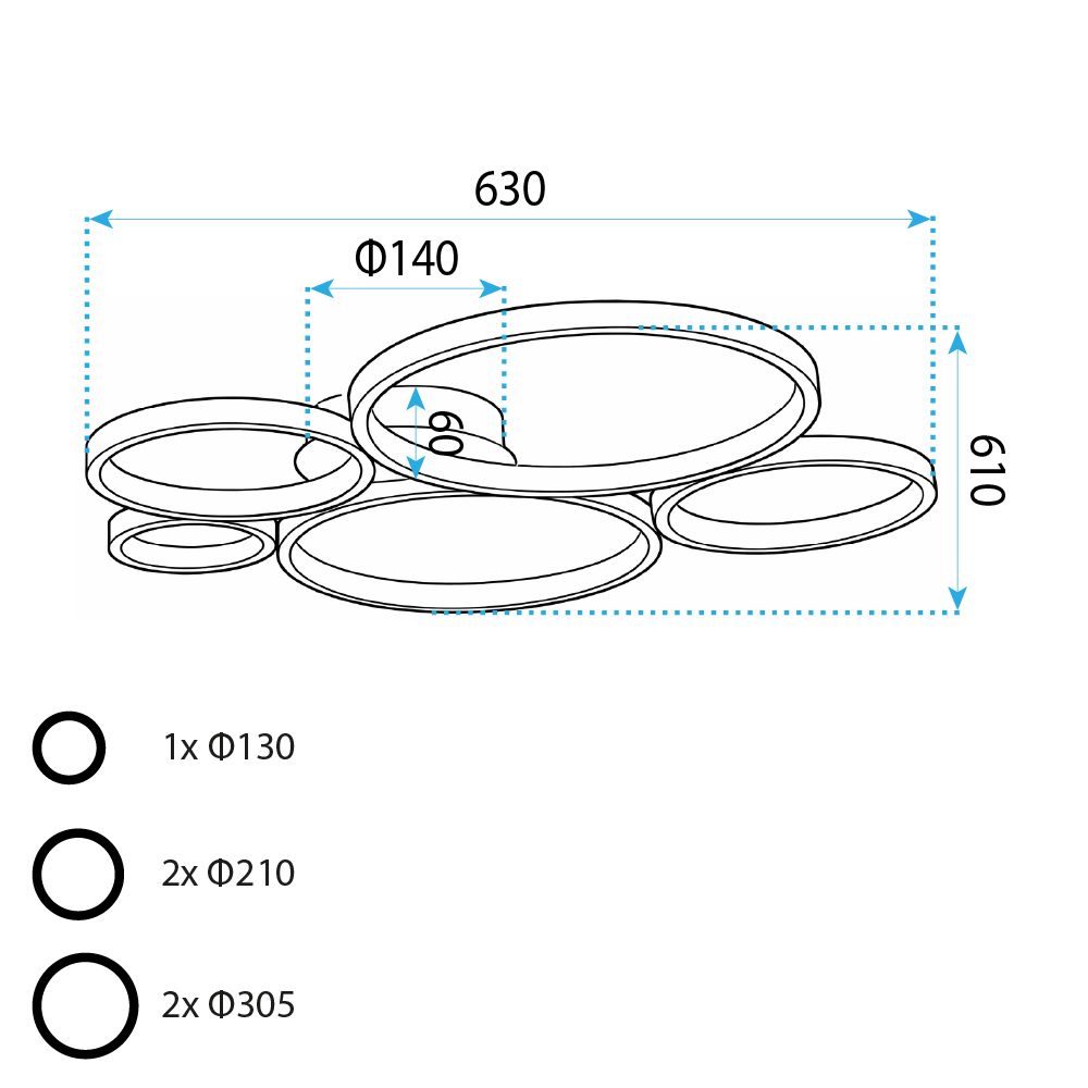 Toolight, LED stropné svietidlo 63x61cm, 45W, 4000K, 2500lm, APP1911-C, čierna matná, OSW-66059