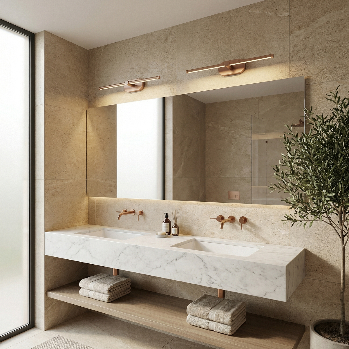 Toolight, LED nástenné svietidlo 40cm, 13W, 4000K, 1000lm, APP1895-1W, medená matná, OSW-66050
