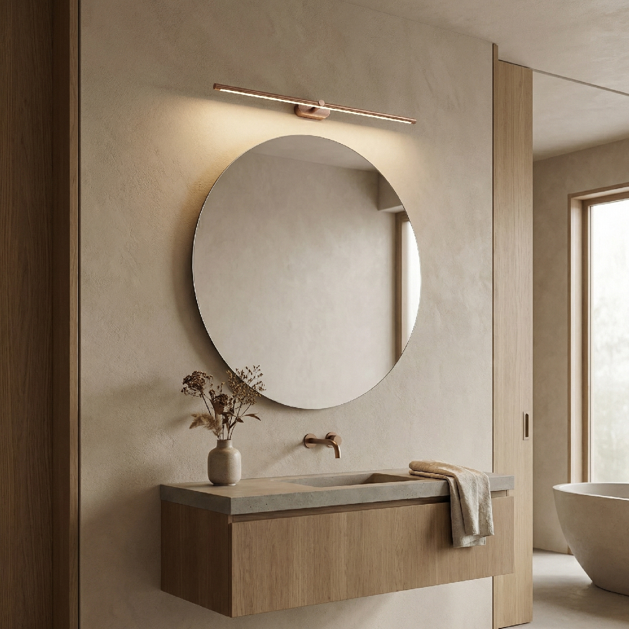 Toolight, LED nástenné svietidlo 80cm, 13W, 4000K, 1000lm, APP1897-1W, medená matná, OSW-66052