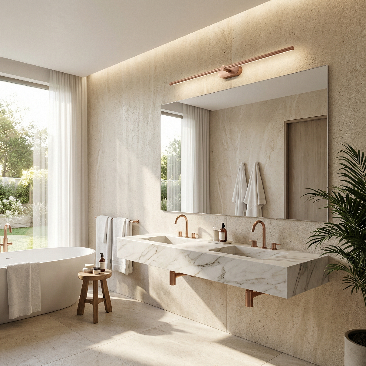 Toolight, LED nástenné svietidlo 80cm, 13W, 4000K, 1000lm, APP1897-1W, medená matná, OSW-66052
