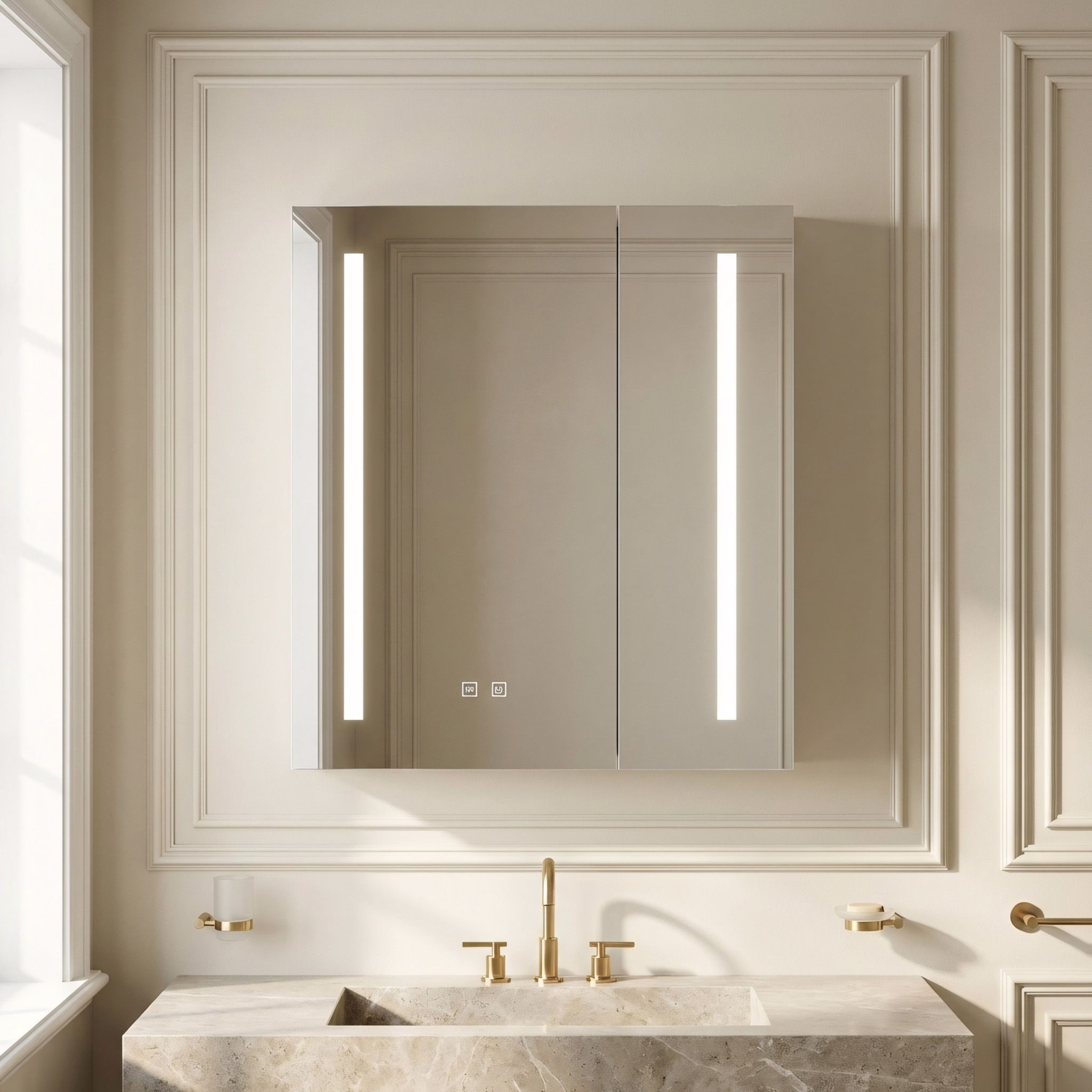 Rea, LED zrkadlová skrinka s osvetlením 60x65cm, M1015-60, plast, šedá-biela, REA-M0102