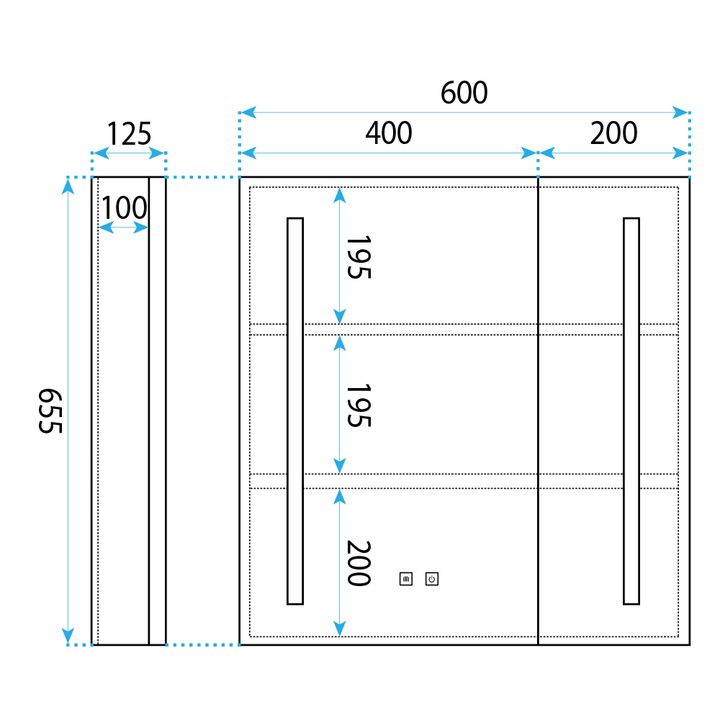 Rea, LED zrkadlová skrinka s osvetlením 60x65cm, M1015-60, plast, šedá-biela, REA-M0102