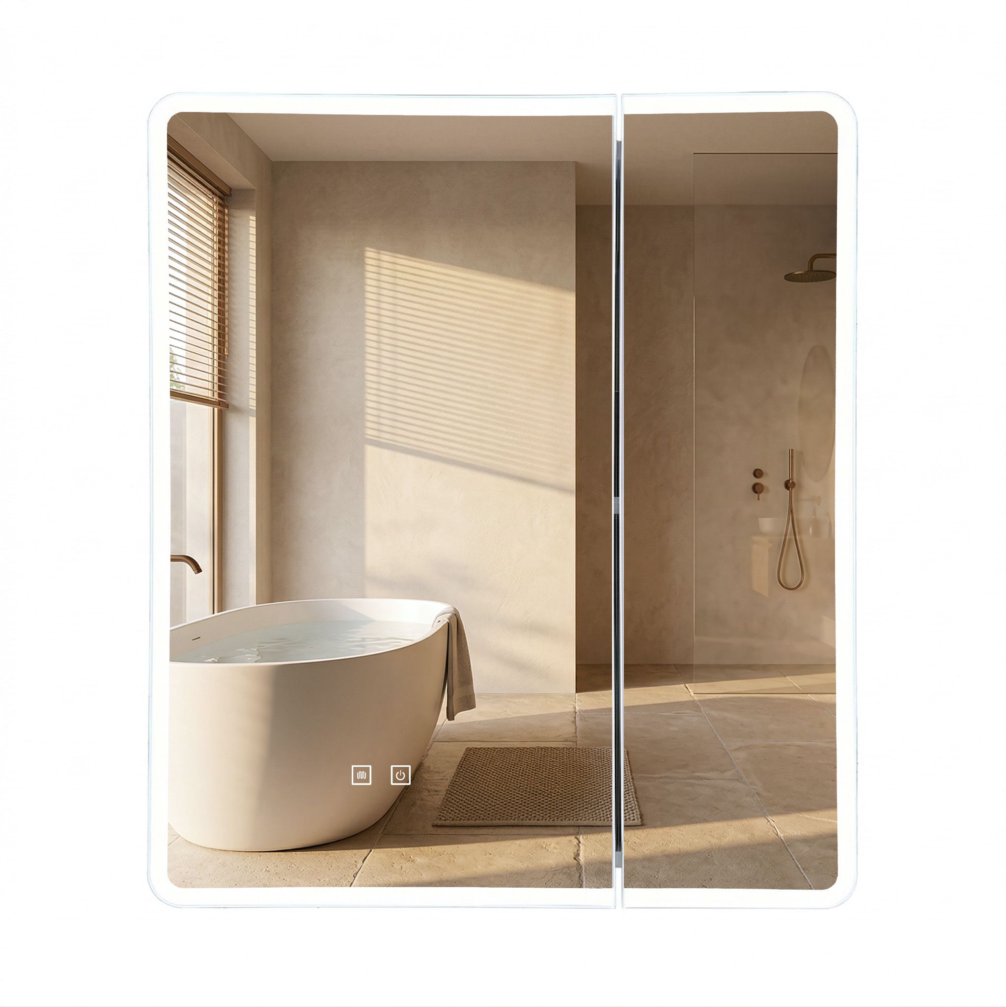 Rea, LED zrkadlová skrinka s osvetlením 60x70 cm, plast, M1011-60, biela-šedá, REA-M0100