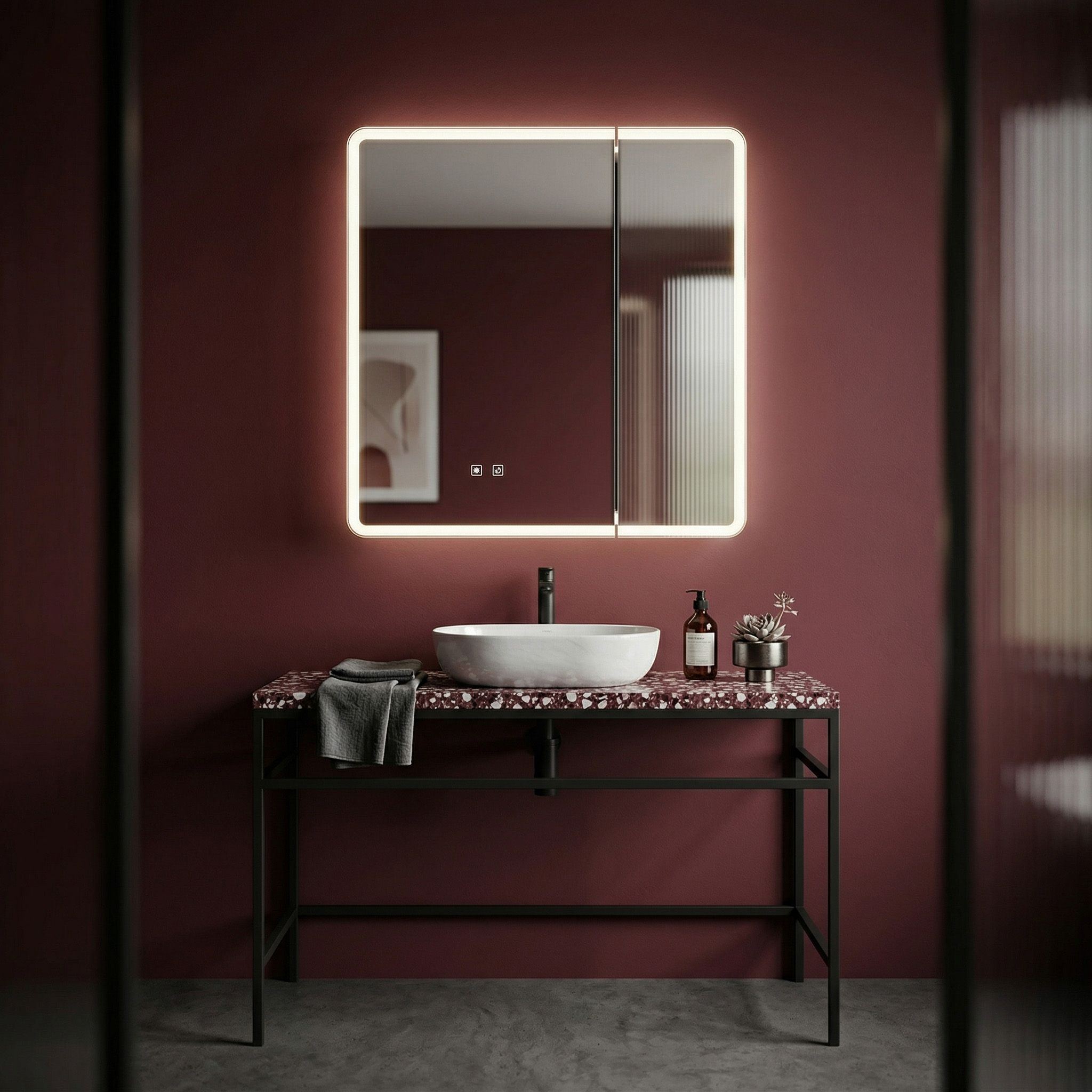 Rea, LED zrkadlová skrinka s osvetlením 60x70 cm, plast, M1011-60, biela-šedá, REA-M0100