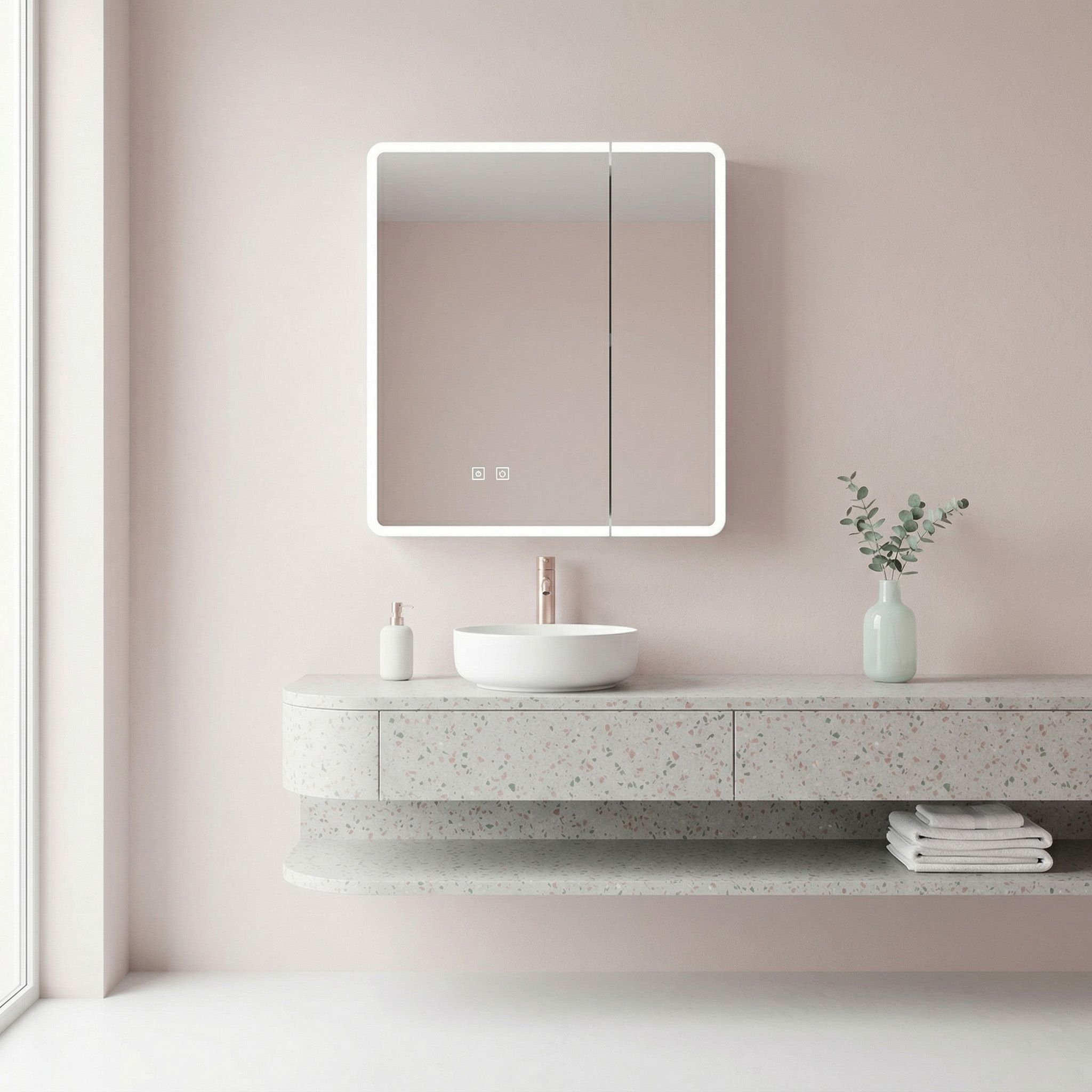 Rea, LED zrkadlová skrinka s osvetlením 60x70 cm, plast, M1011-60, biela-šedá, REA-M0100