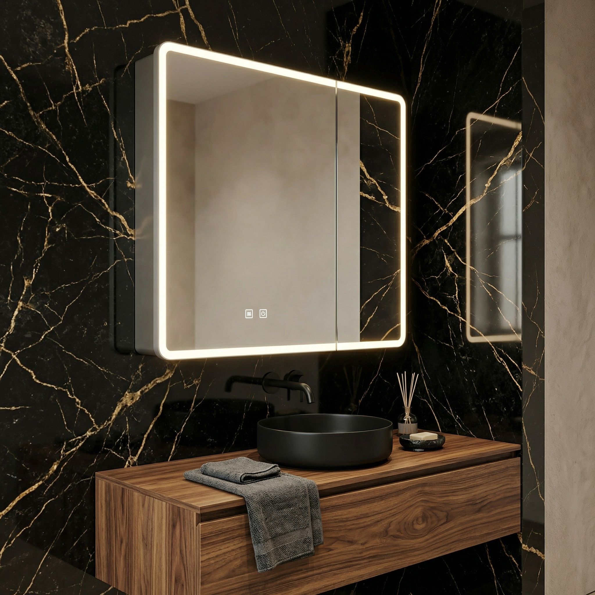 Rea, LED zrkadlová skrinka s osvetlením 60x70 cm, plast, M1011-60, biela-šedá, REA-M0100