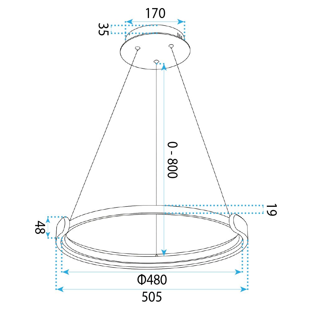 Toolight, LED stropné svietidlo 50cm, 48W, 4000K, 2500lm, APP1927-CP, čierna, OSW-66067