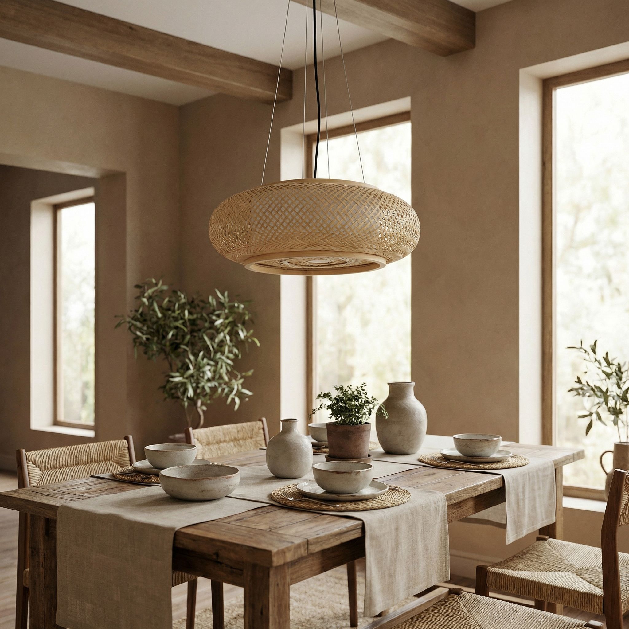 Toolight Natural, závesné stropné svietidlo 40cm, 3xE27, APP1908-3CP, prírodná hnedá-čierna, OSW-66056