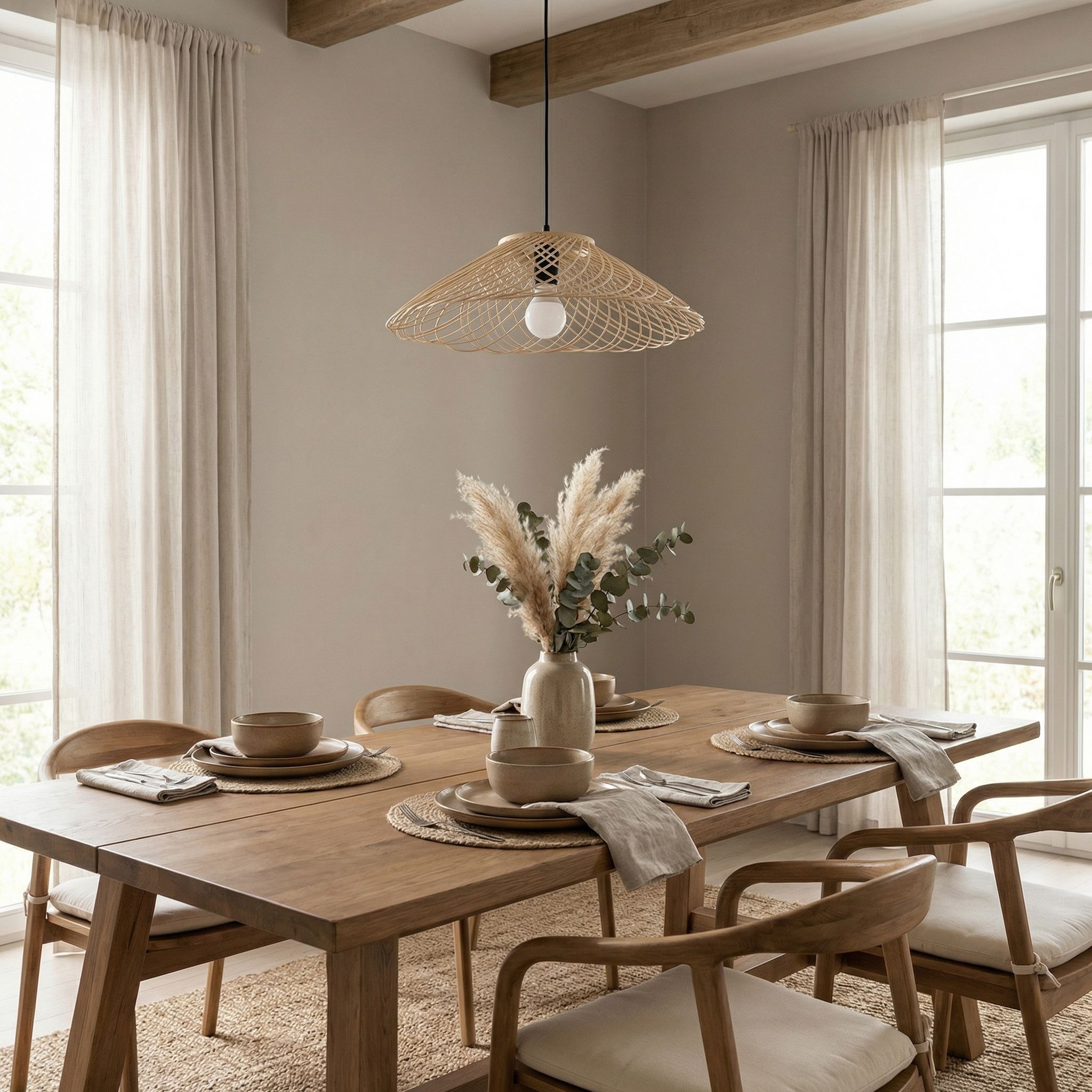 Toolight Natural, závesné stropné svietidlo 40cm, 1xE27, APP1946-1CP, prírodná hnedá-čierna, OSW-66076