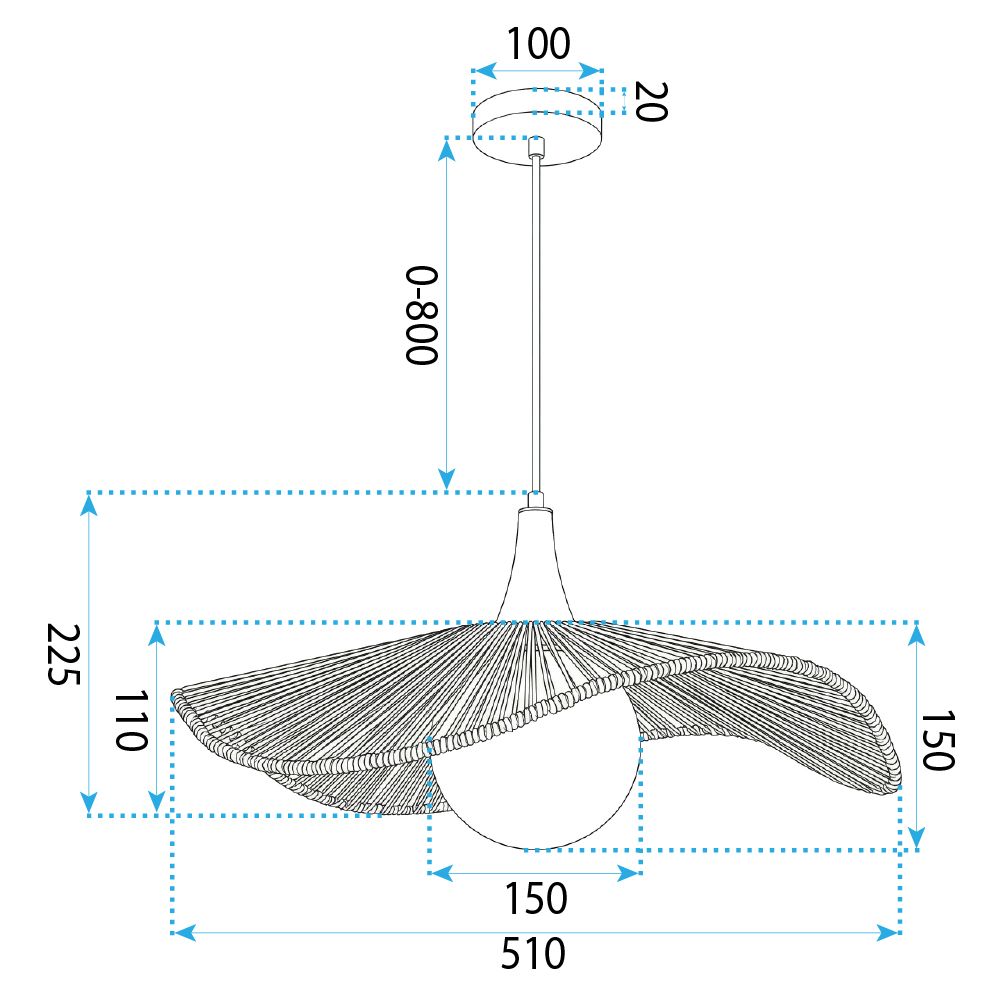 Toolight Natural, závesné stropné svietidlo 50cm, 1xE27, APP1932-1CP, prírodná hnedá-čierna, OSW-66069
