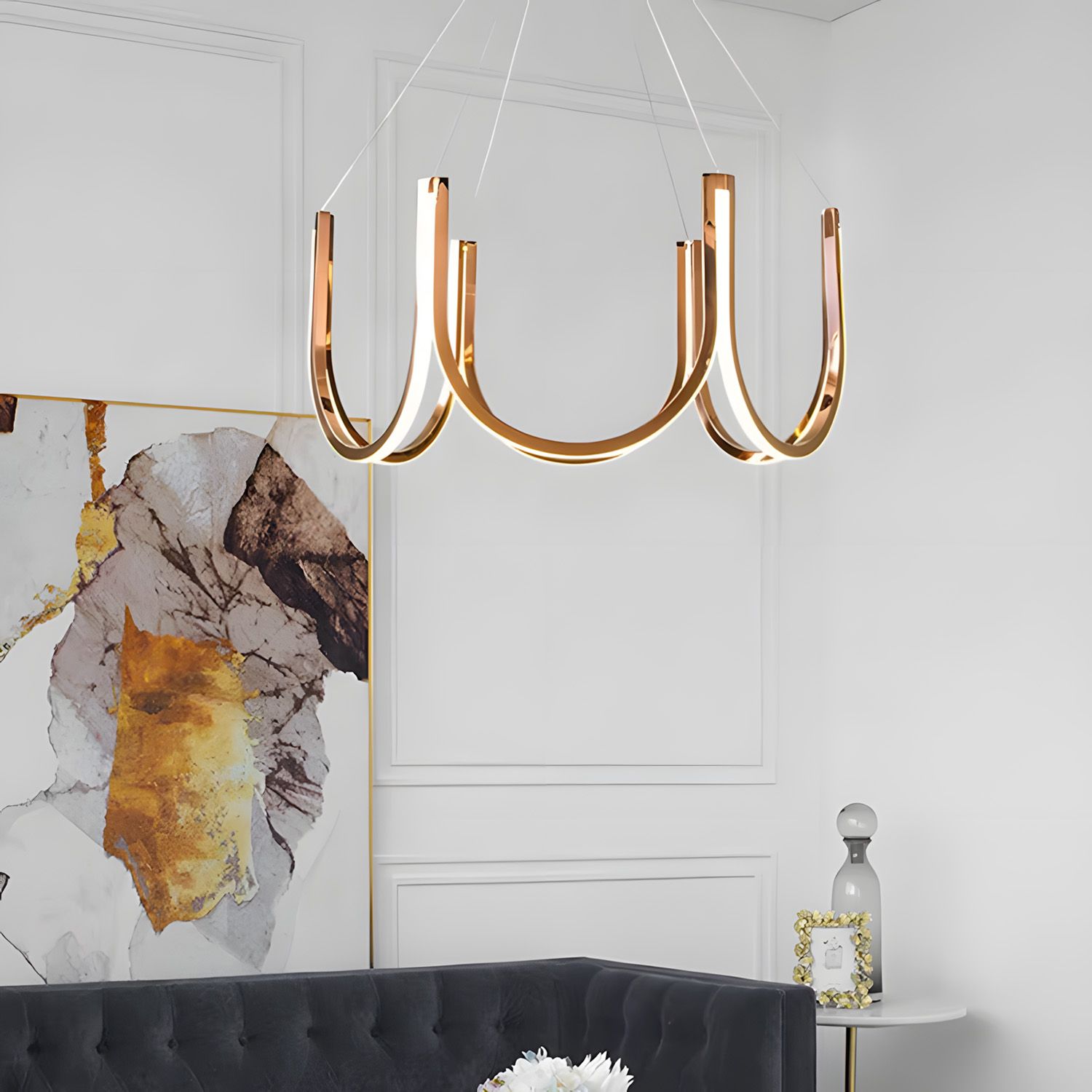 Toolight, LED závesné svietidlo 77cm, 75W, 4000K, 4000lm, APP1749-CP, zlatá lesklá, OSW-06064