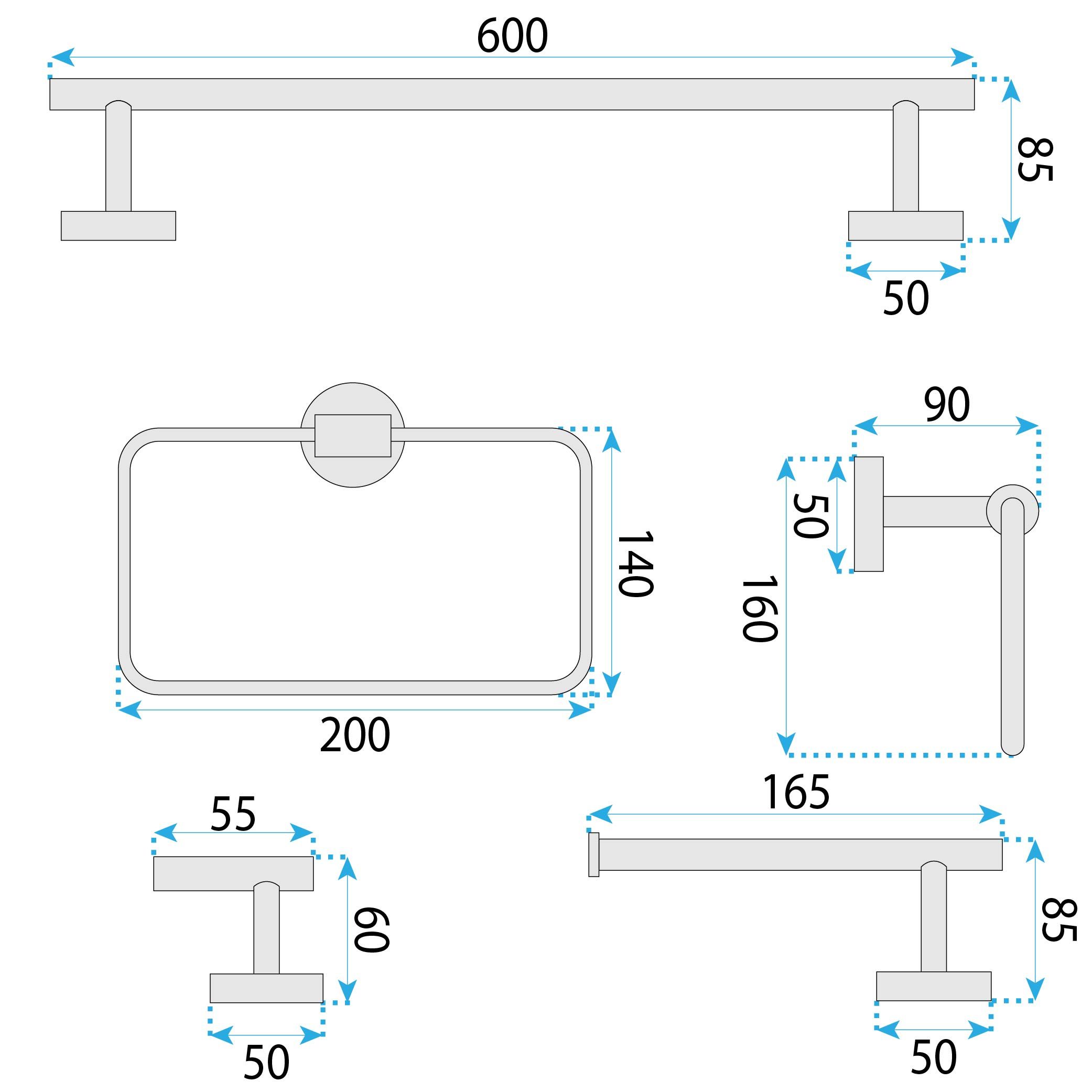 Rea GRID, set accesorii baie (4 piese), auriu mat, REA-05010
